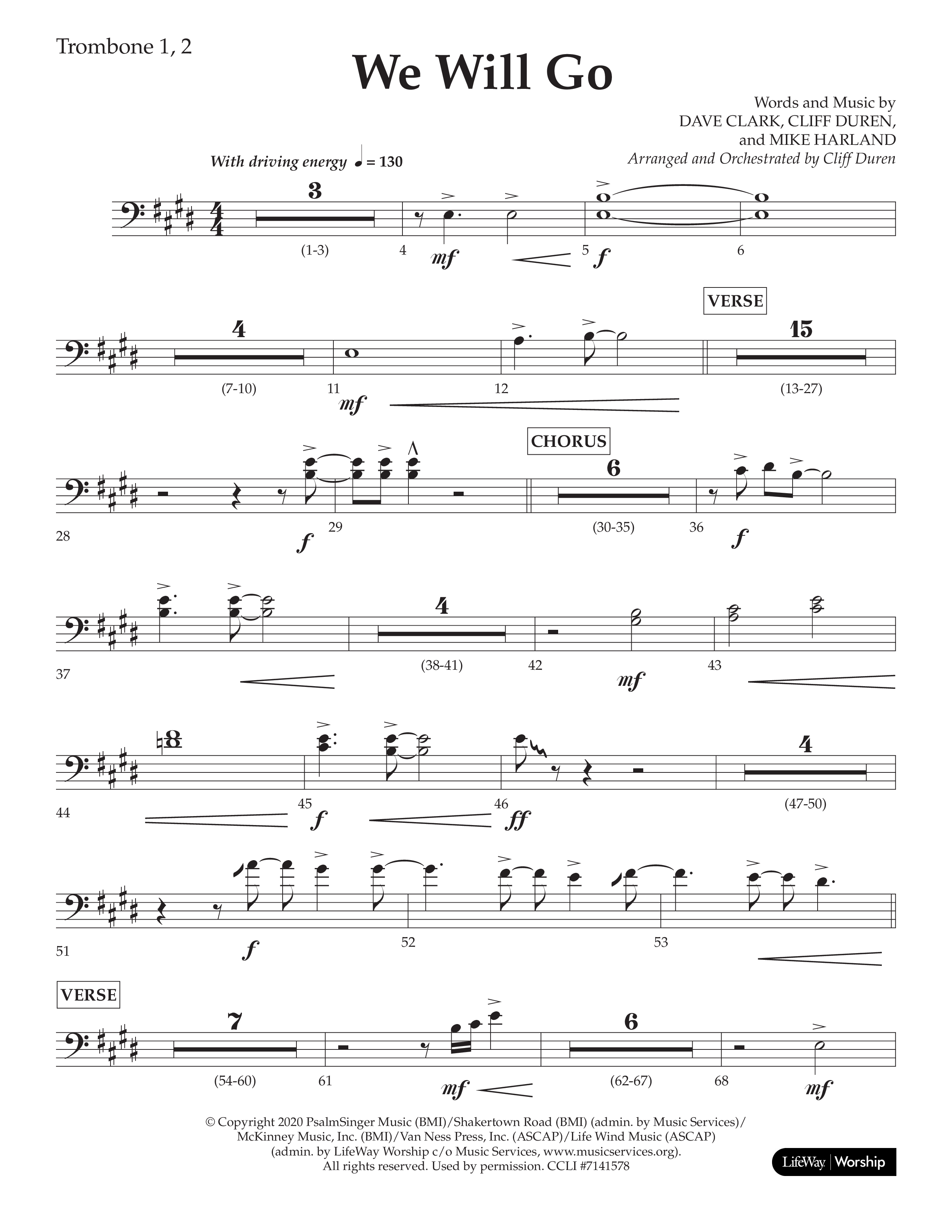 We Will Go (Choral Anthem SATB) Trombone 1/2 (Lifeway Choral / Arr. Cliff Duren)
