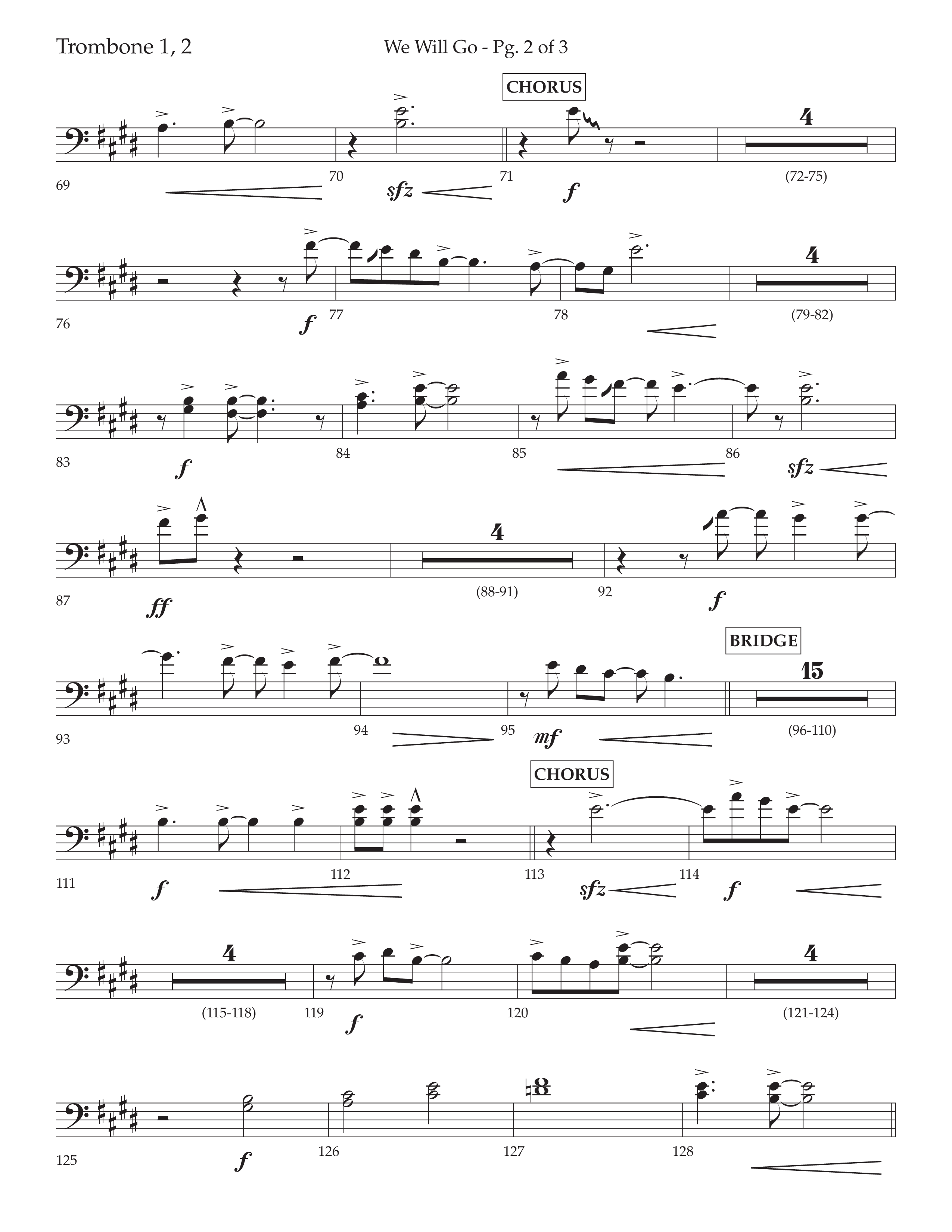 We Will Go (Choral Anthem SATB) Trombone 1/2 (Lifeway Choral / Arr. Cliff Duren)