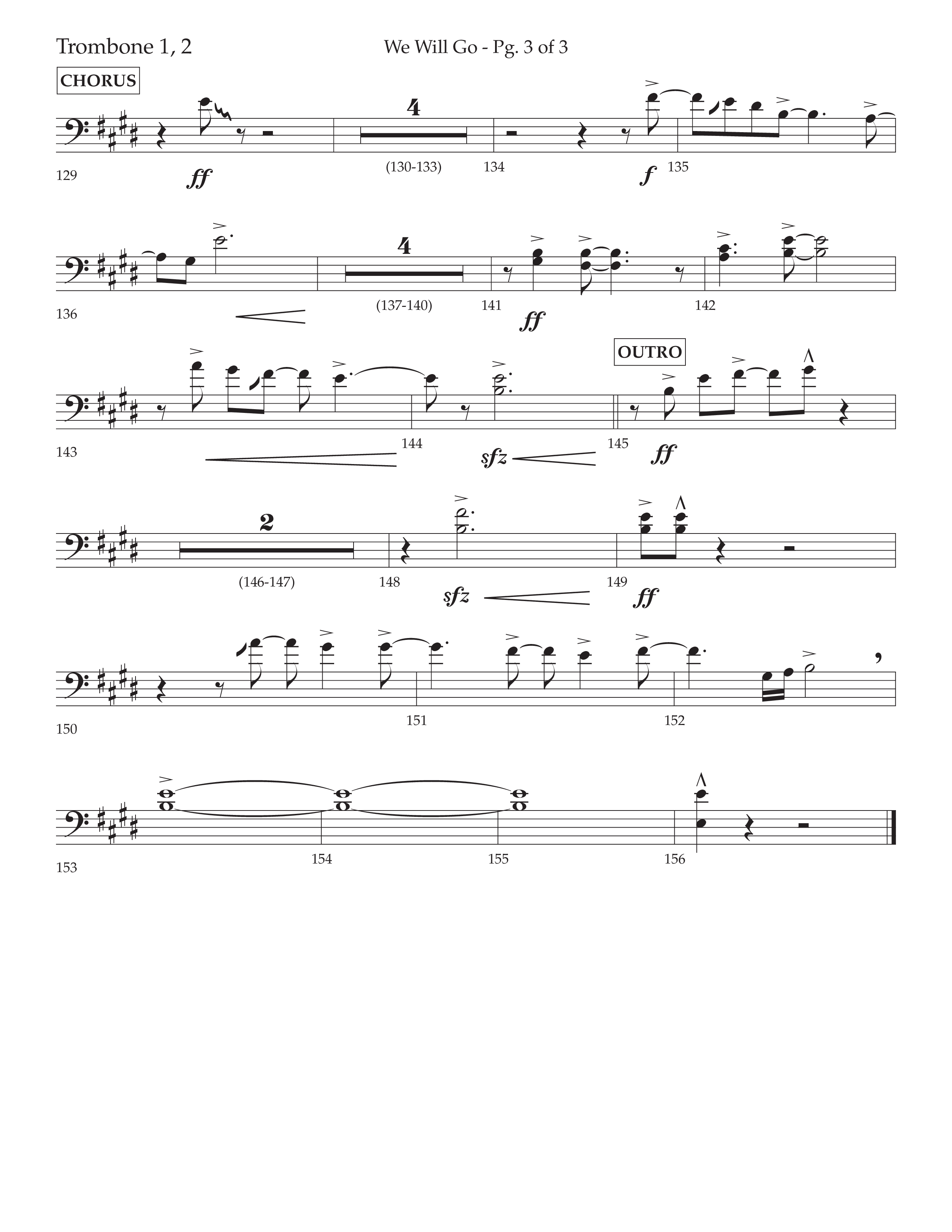 We Will Go (Choral Anthem SATB) Trombone 1/2 (Lifeway Choral / Arr. Cliff Duren)