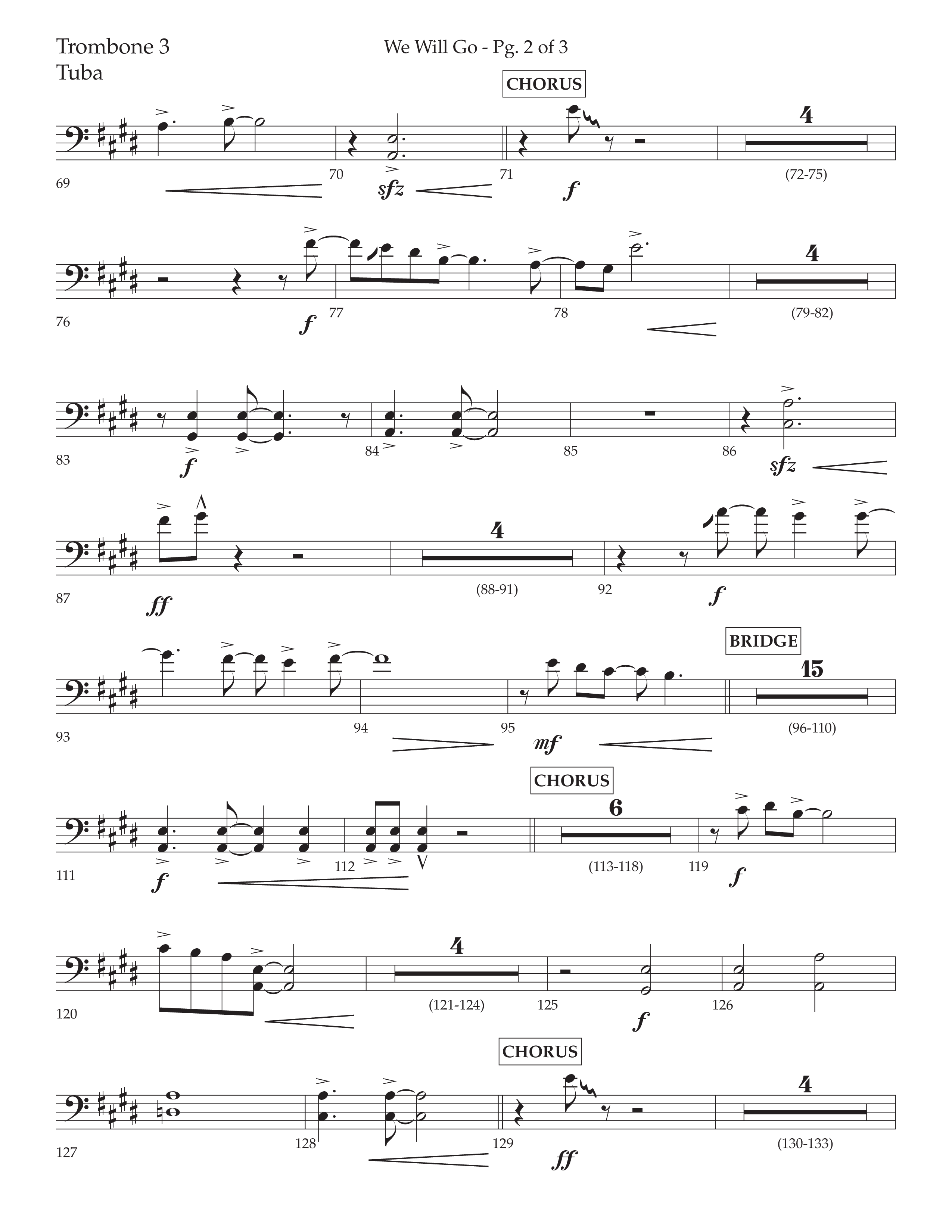 We Will Go (Choral Anthem SATB) Trombone 3/Tuba (Lifeway Choral / Arr. Cliff Duren)