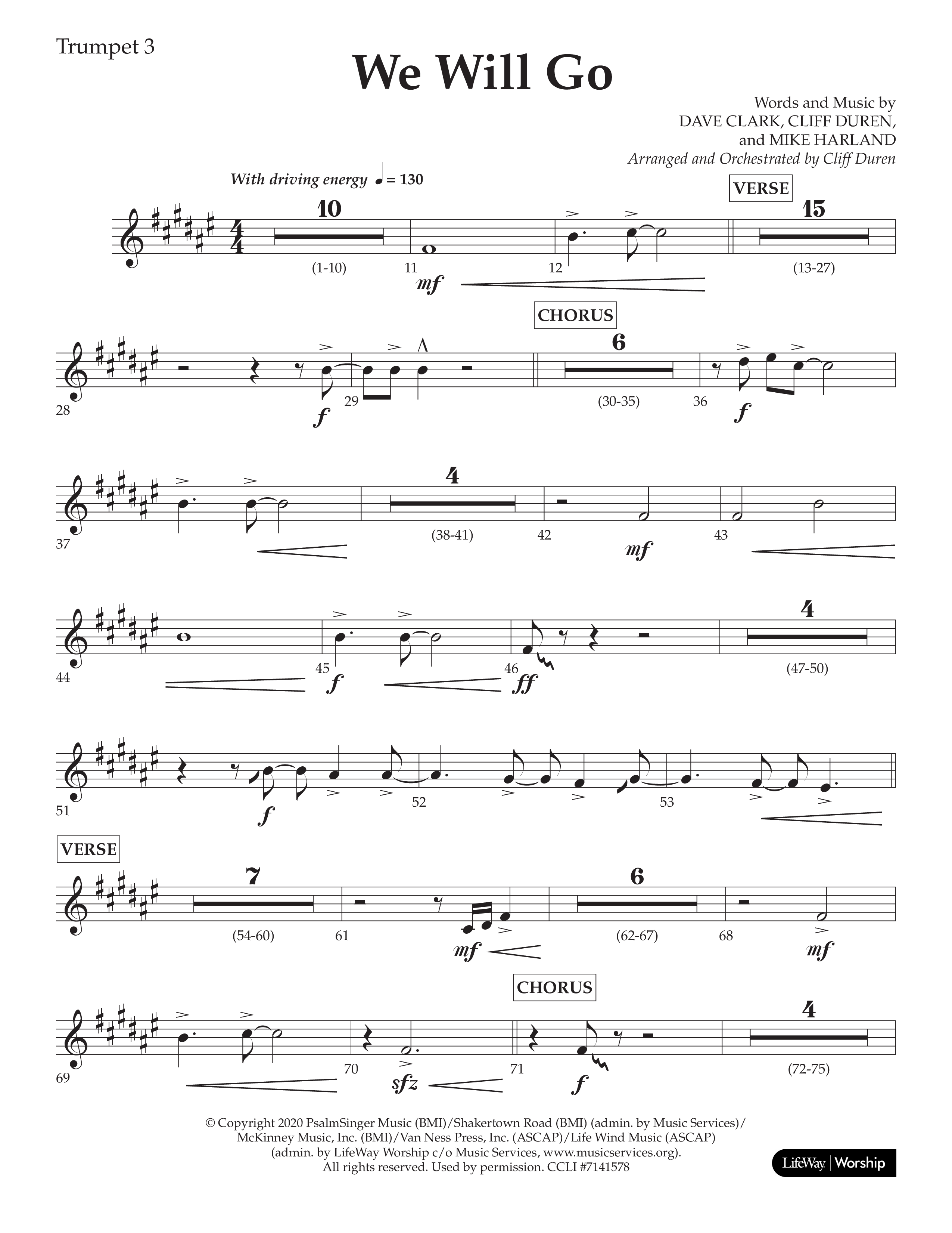 We Will Go (Choral Anthem SATB) Trumpet 3 (Lifeway Choral / Arr. Cliff Duren)
