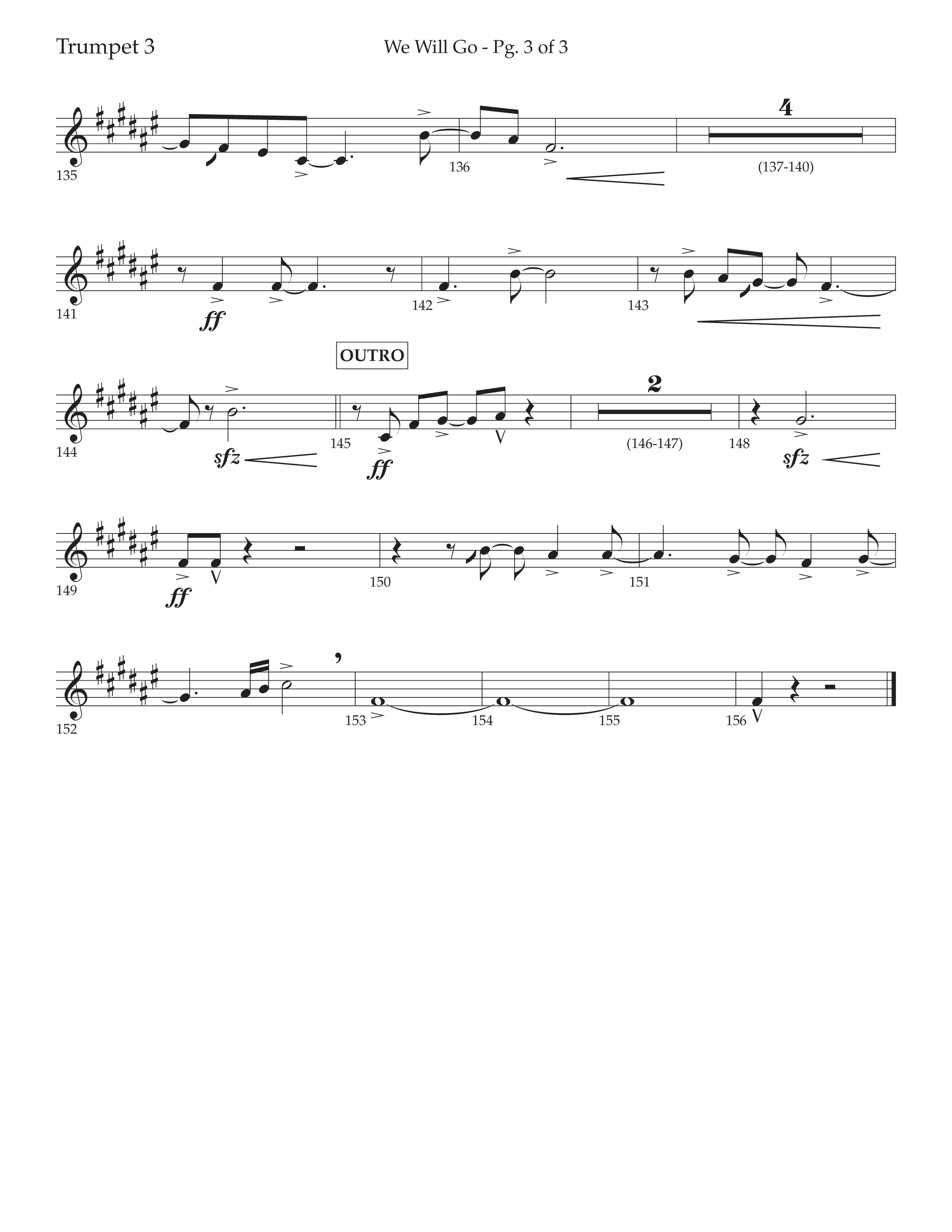 We Will Go (Choral Anthem SATB) Trumpet 3 (Lifeway Choral / Arr. Cliff Duren)