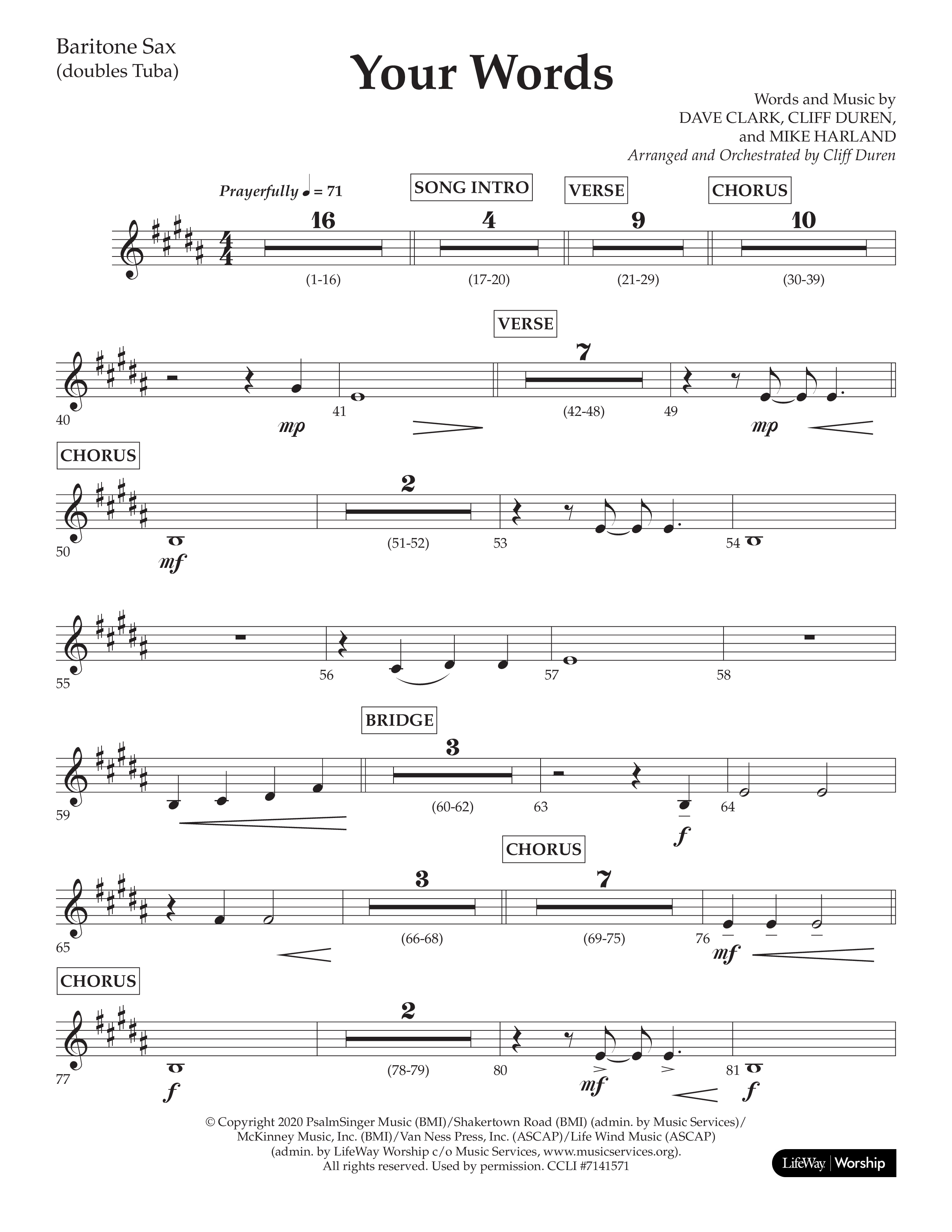 Your Words (Choral Anthem SATB) Bari Sax (Lifeway Choral / Arr. Cliff Duren)
