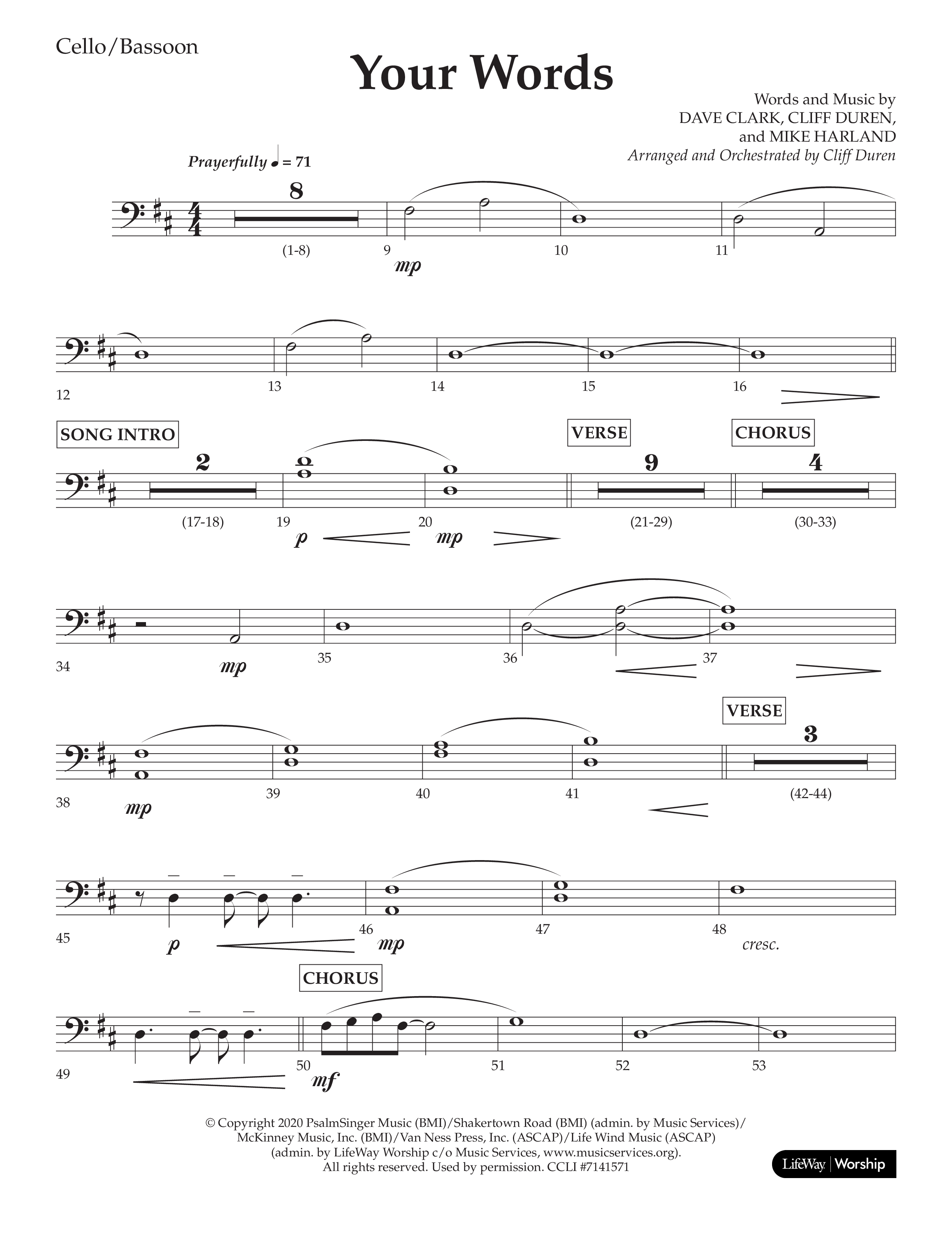 Your Words (Choral Anthem SATB) Cello (Lifeway Choral / Arr. Cliff Duren)