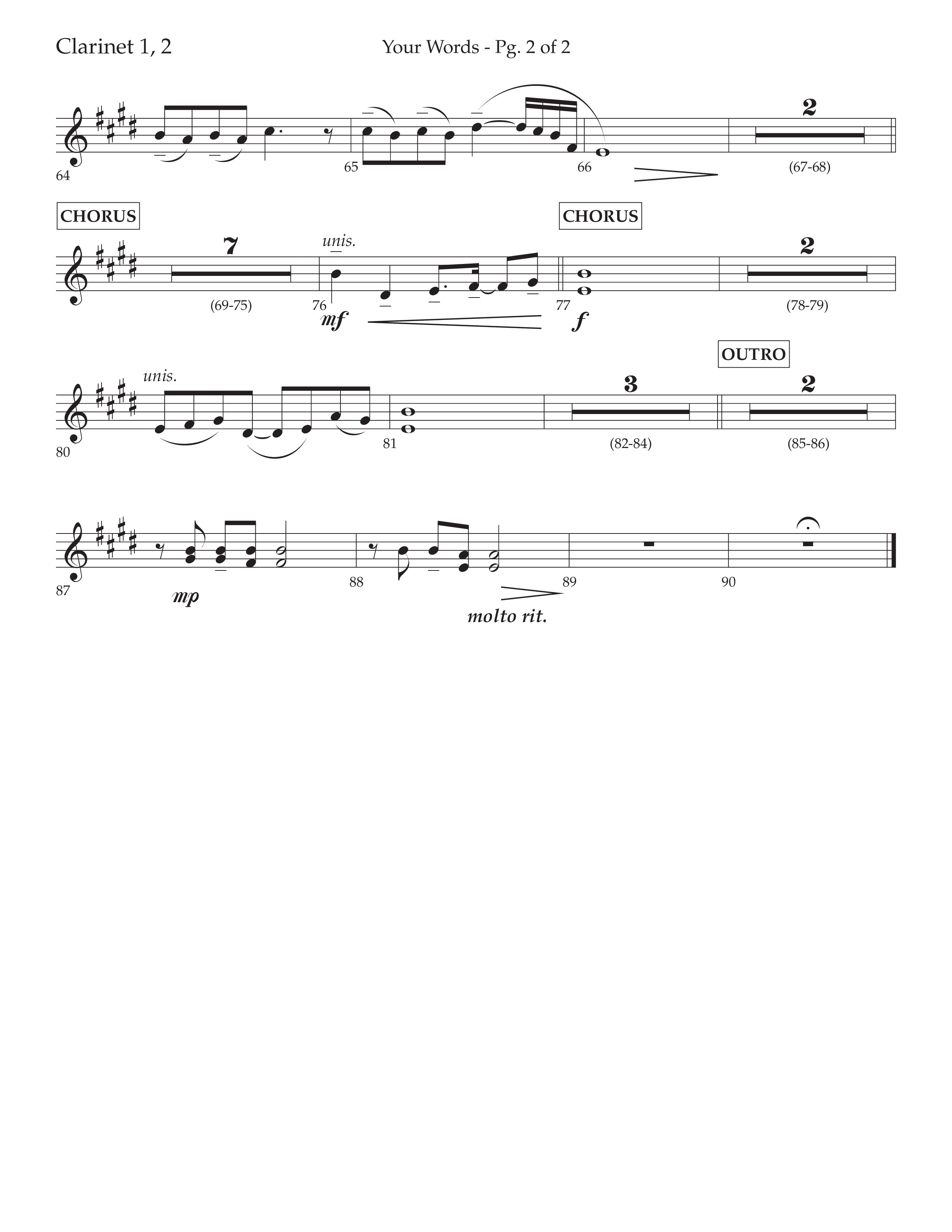 Your Words (Choral Anthem SATB) Clarinet 1/2 (Lifeway Choral / Arr. Cliff Duren)