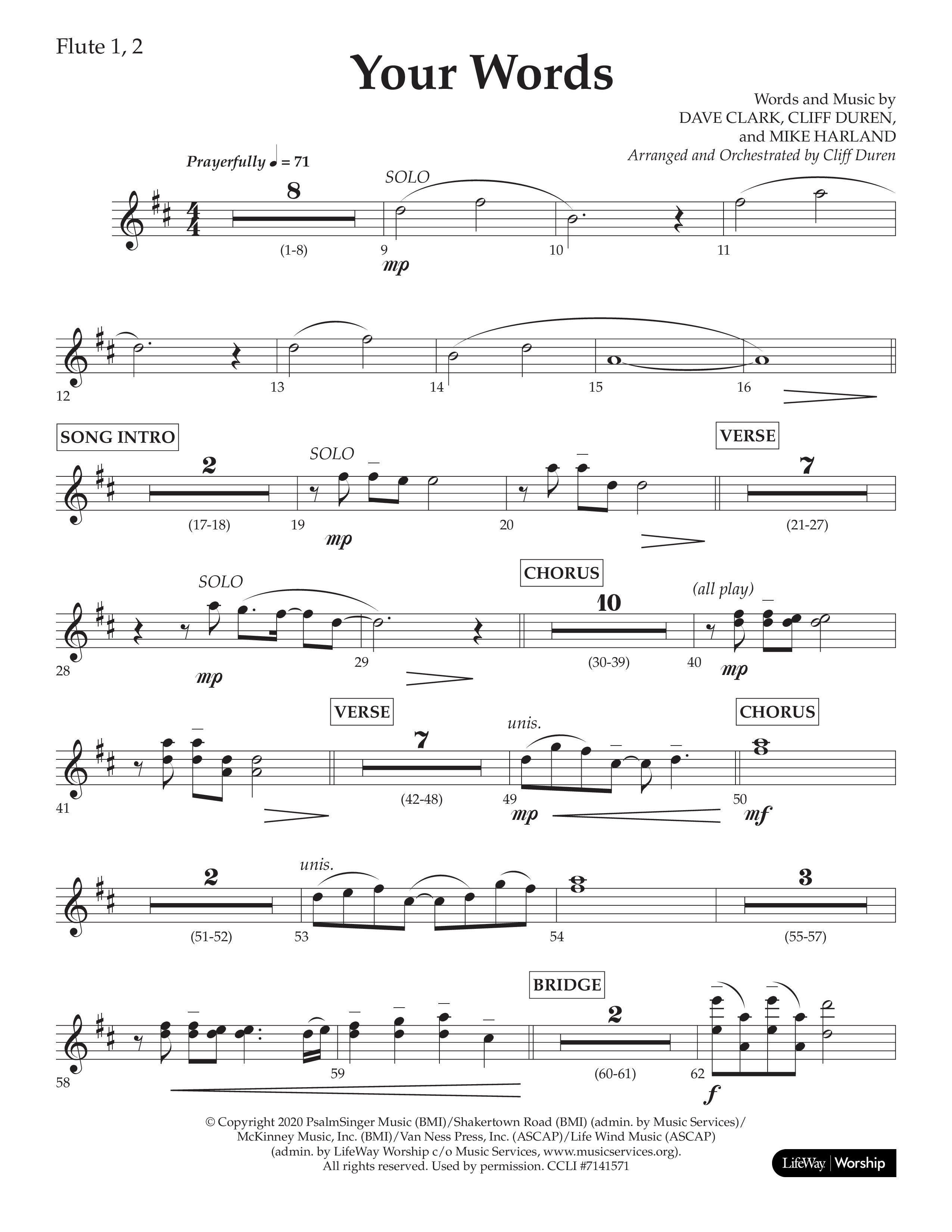 Your Words (Choral Anthem SATB) Flute 1/2 (Lifeway Choral / Arr. Cliff Duren)