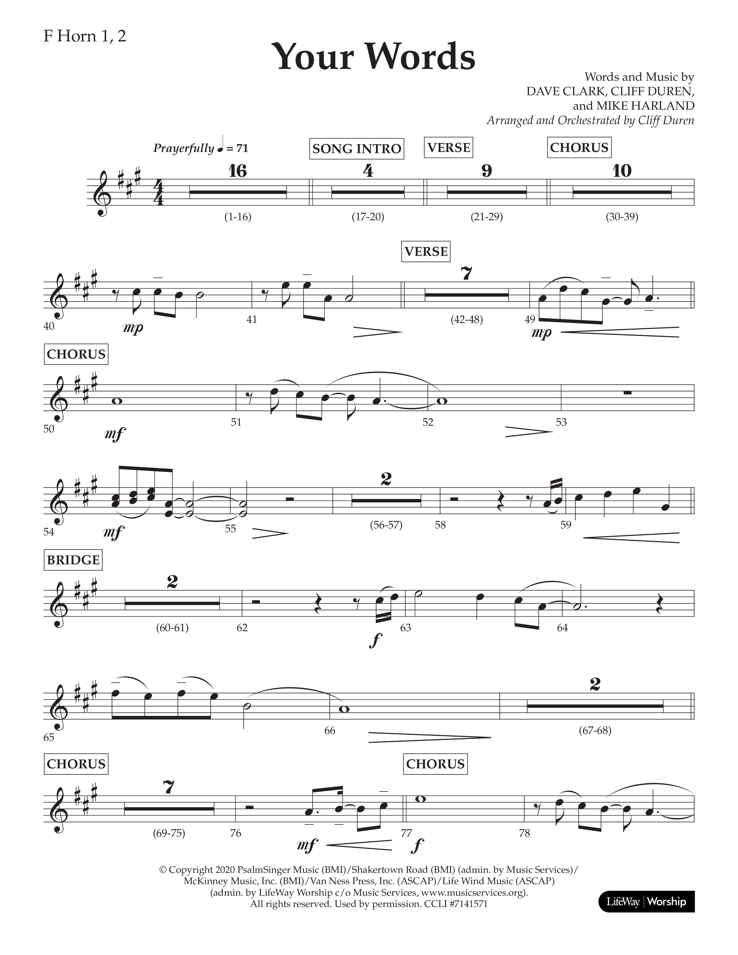 Your Words (Choral Anthem SATB) French Horn 1/2 (Lifeway Choral / Arr. Cliff Duren)