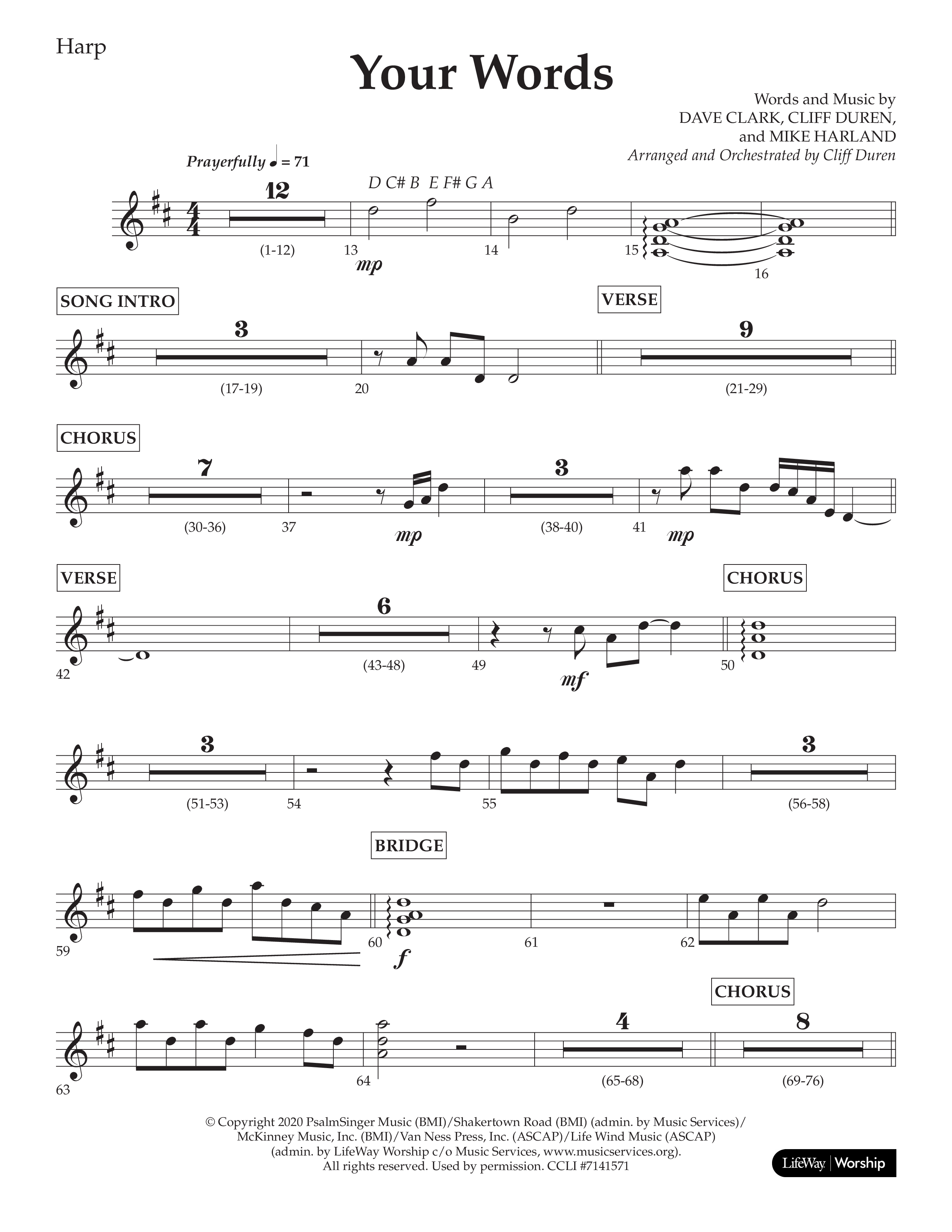 Your Words (Choral Anthem SATB) Harp (Lifeway Choral / Arr. Cliff Duren)