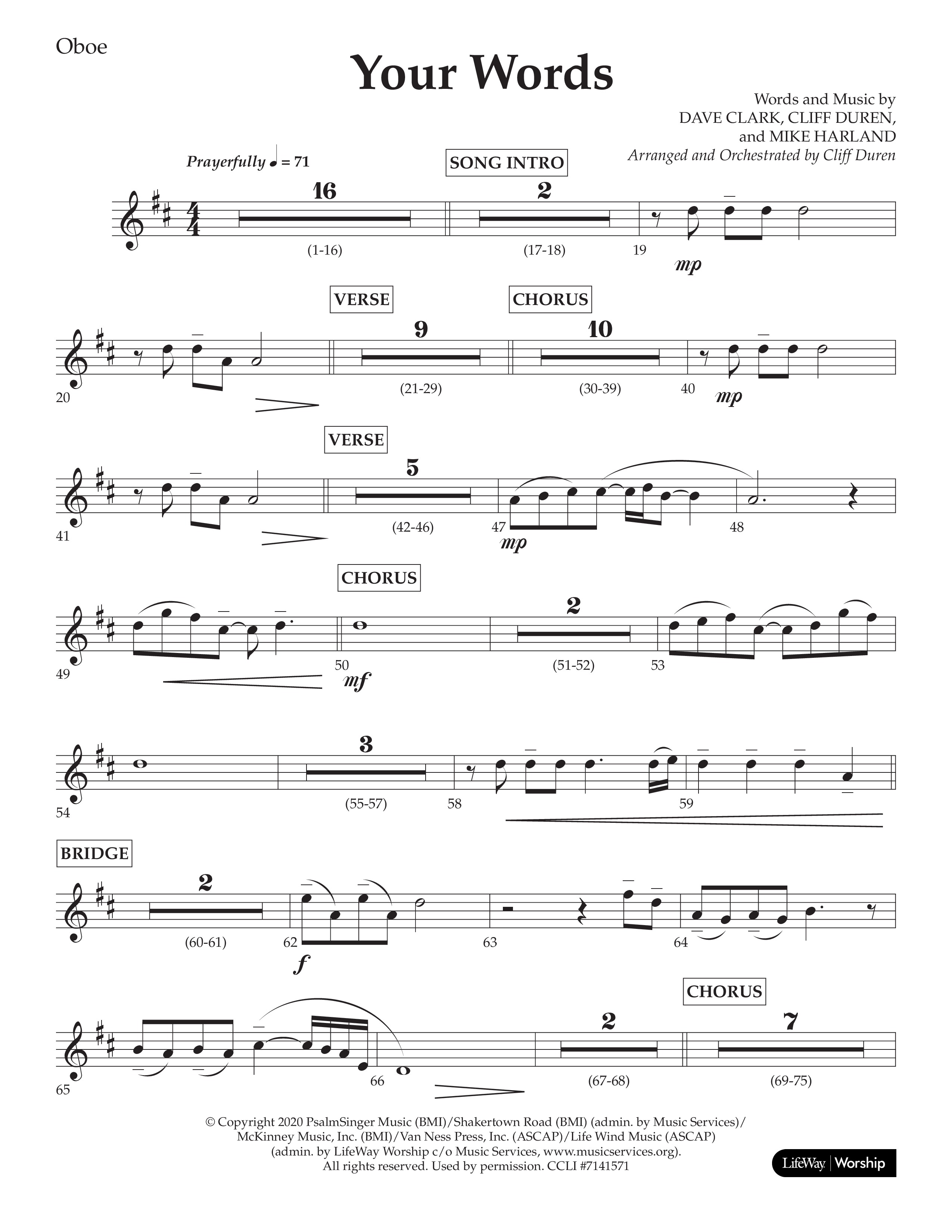 Your Words (Choral Anthem SATB) Oboe (Lifeway Choral / Arr. Cliff Duren)