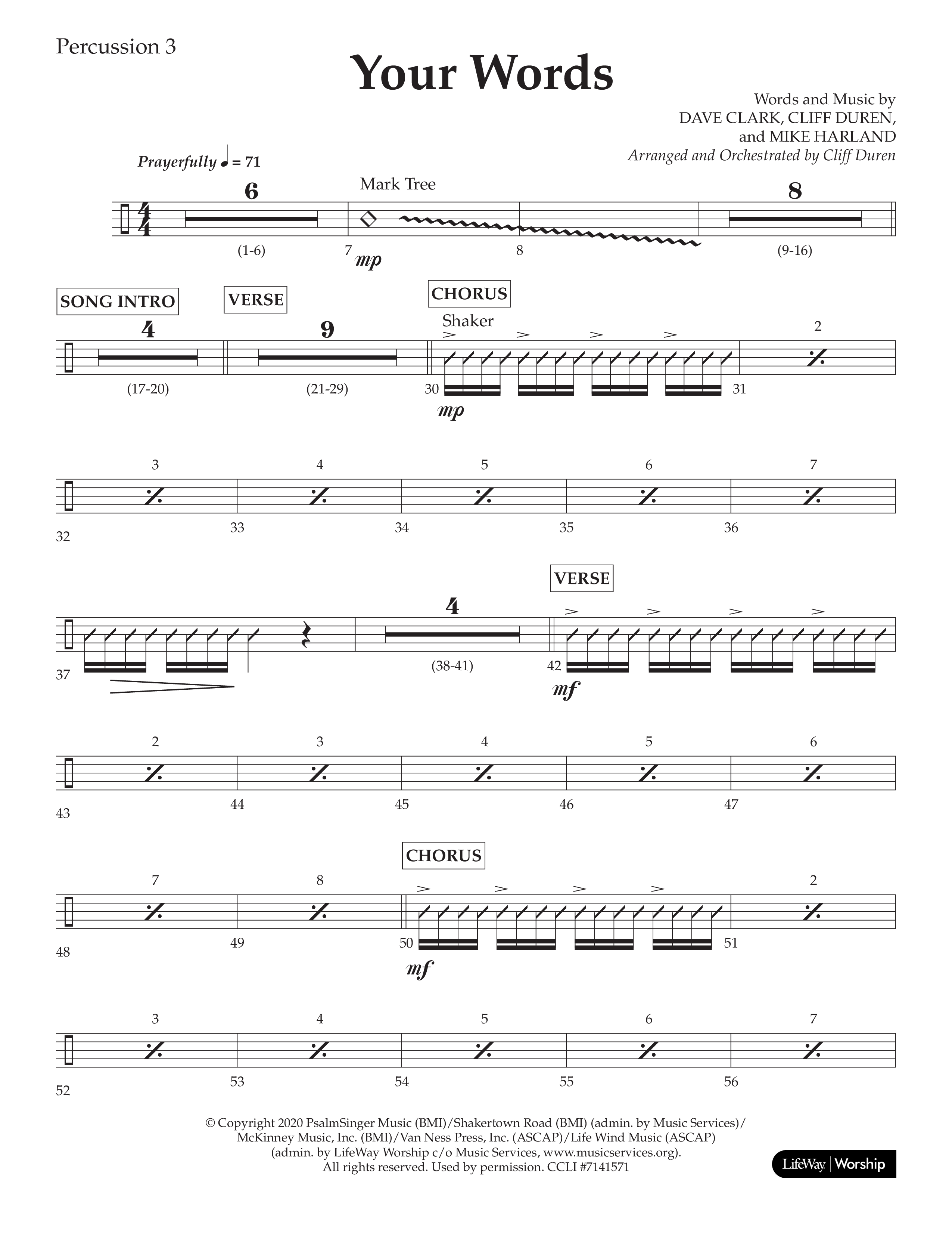 Your Words (Choral Anthem SATB) Percussion (Lifeway Choral / Arr. Cliff Duren)