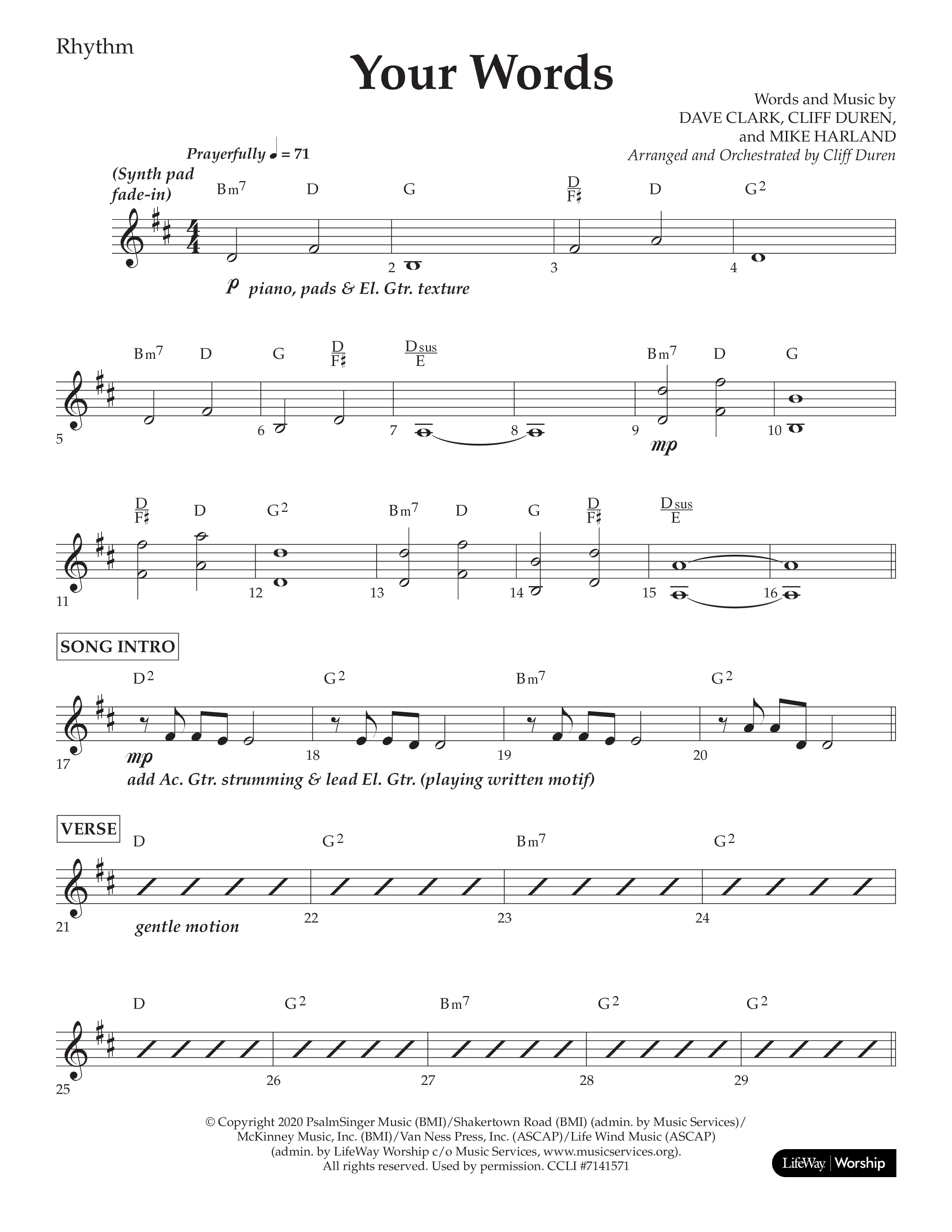 Your Words (Choral Anthem SATB) Rhythm Chart (Lifeway Choral / Arr. Cliff Duren)