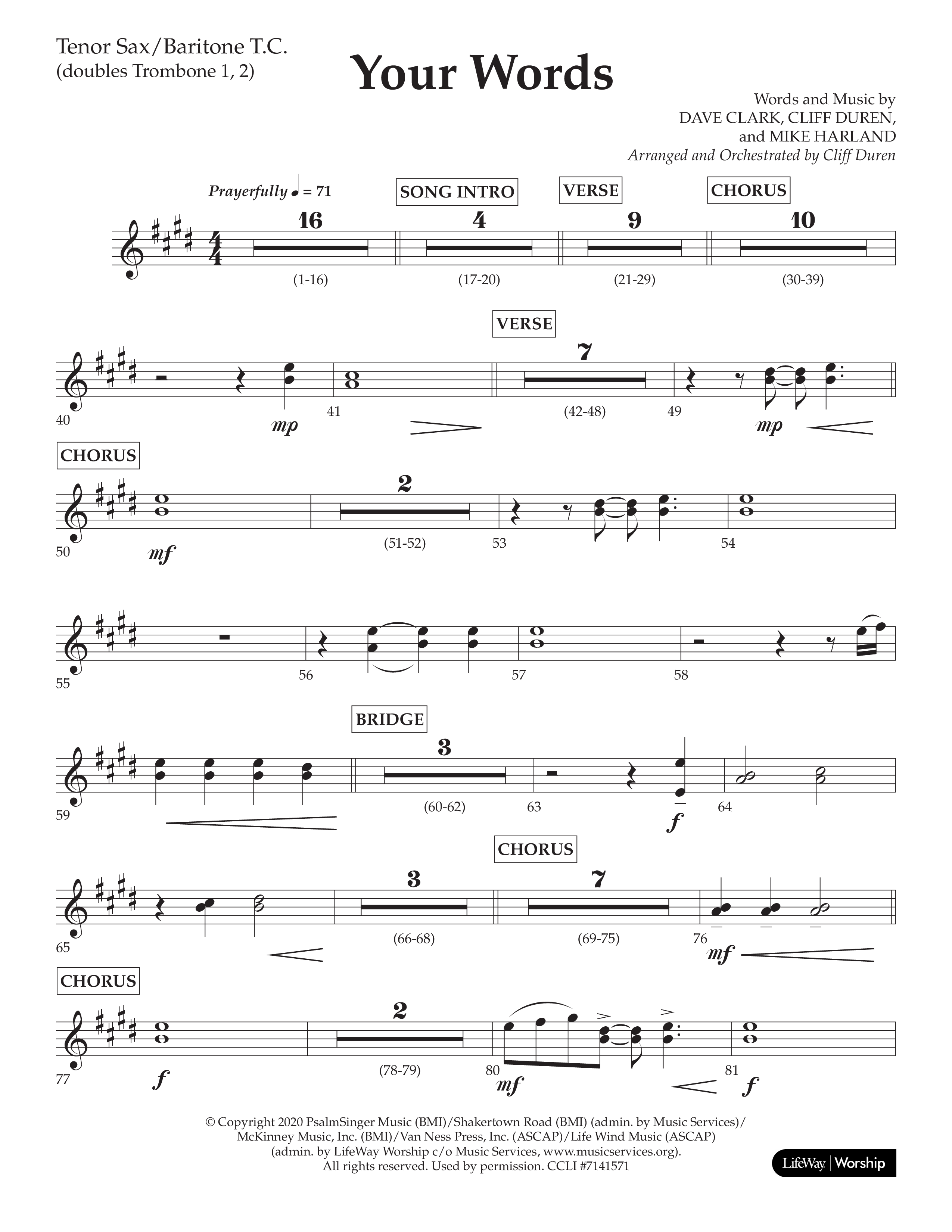 Your Words (Choral Anthem SATB) Tenor Sax/Baritone T.C. (Lifeway Choral / Arr. Cliff Duren)