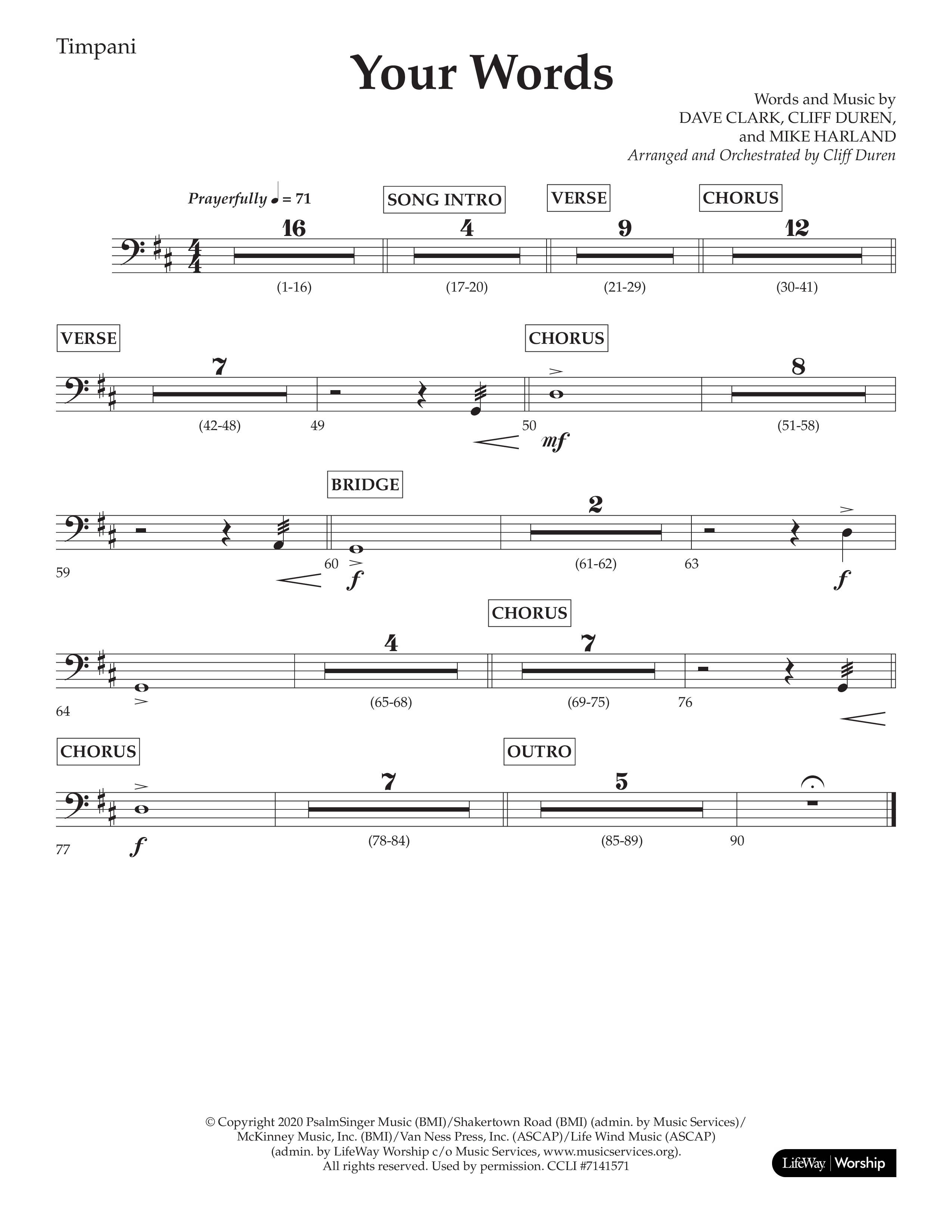 Your Words (Choral Anthem SATB) Timpani (Lifeway Choral / Arr. Cliff Duren)