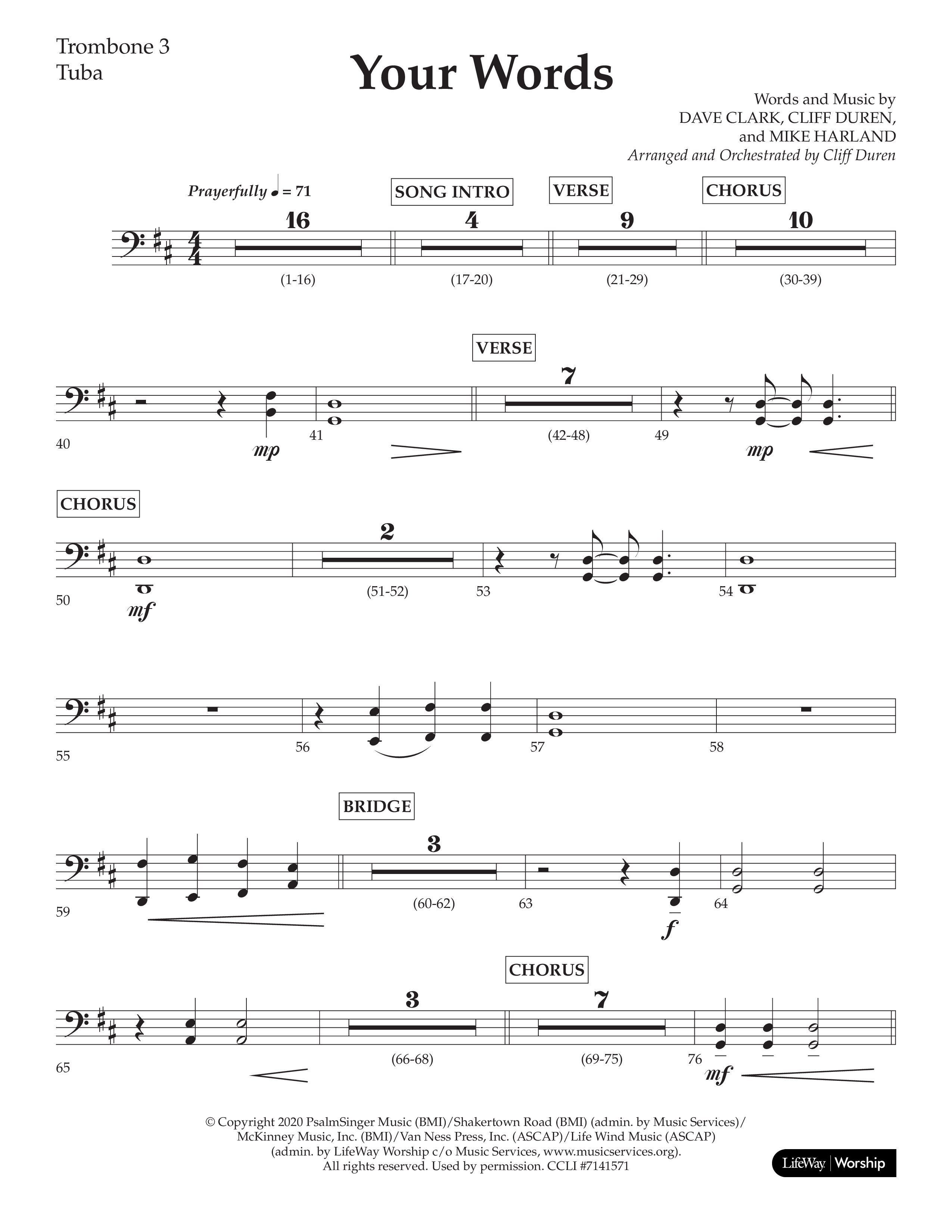 Your Words (Choral Anthem SATB) Trombone 3/Tuba (Lifeway Choral / Arr. Cliff Duren)