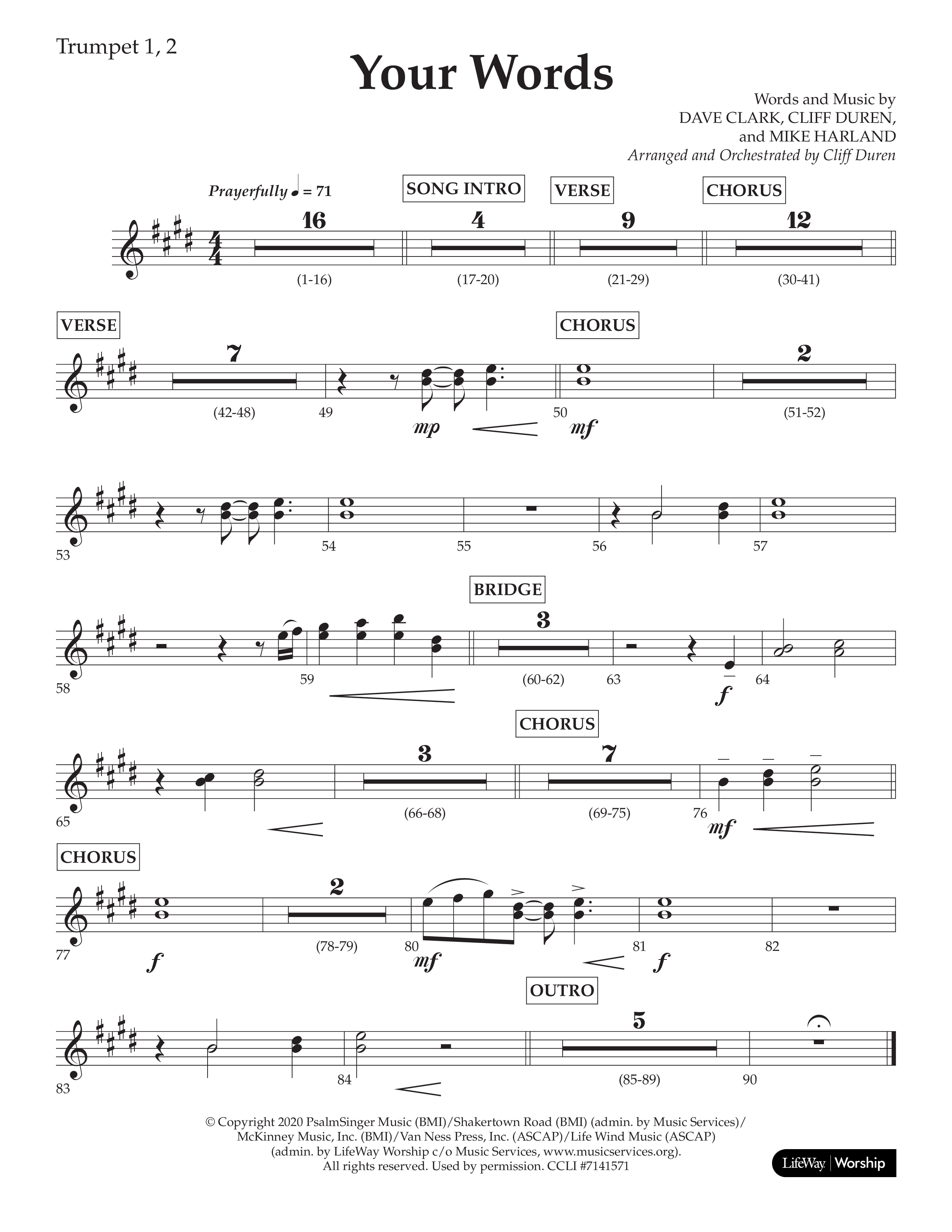 Your Words (Choral Anthem SATB) Trumpet 1,2 (Lifeway Choral / Arr. Cliff Duren)