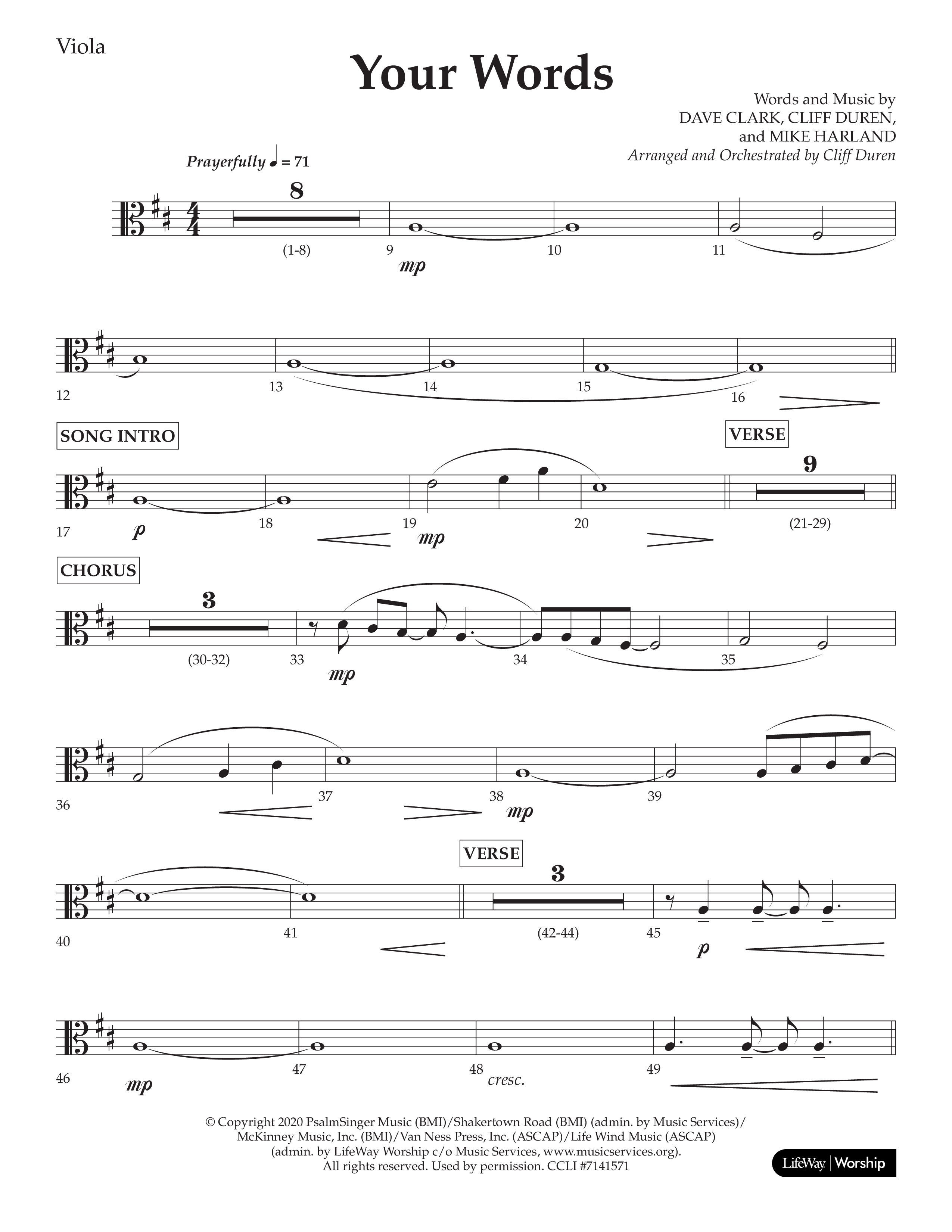 Your Words (Choral Anthem SATB) Viola (Lifeway Choral / Arr. Cliff Duren)