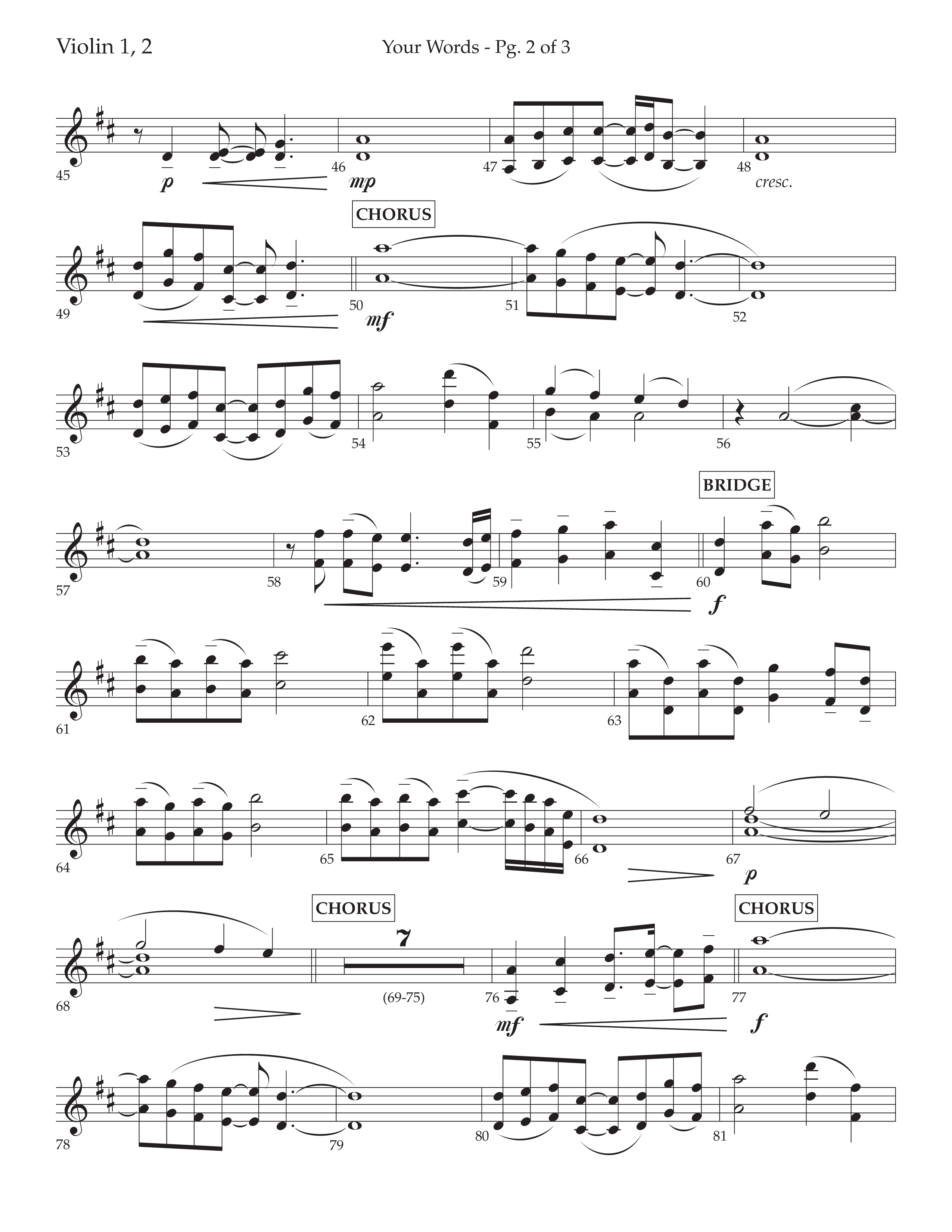 Your Words (Choral Anthem SATB) Violin 1/2 (Lifeway Choral / Arr. Cliff Duren)