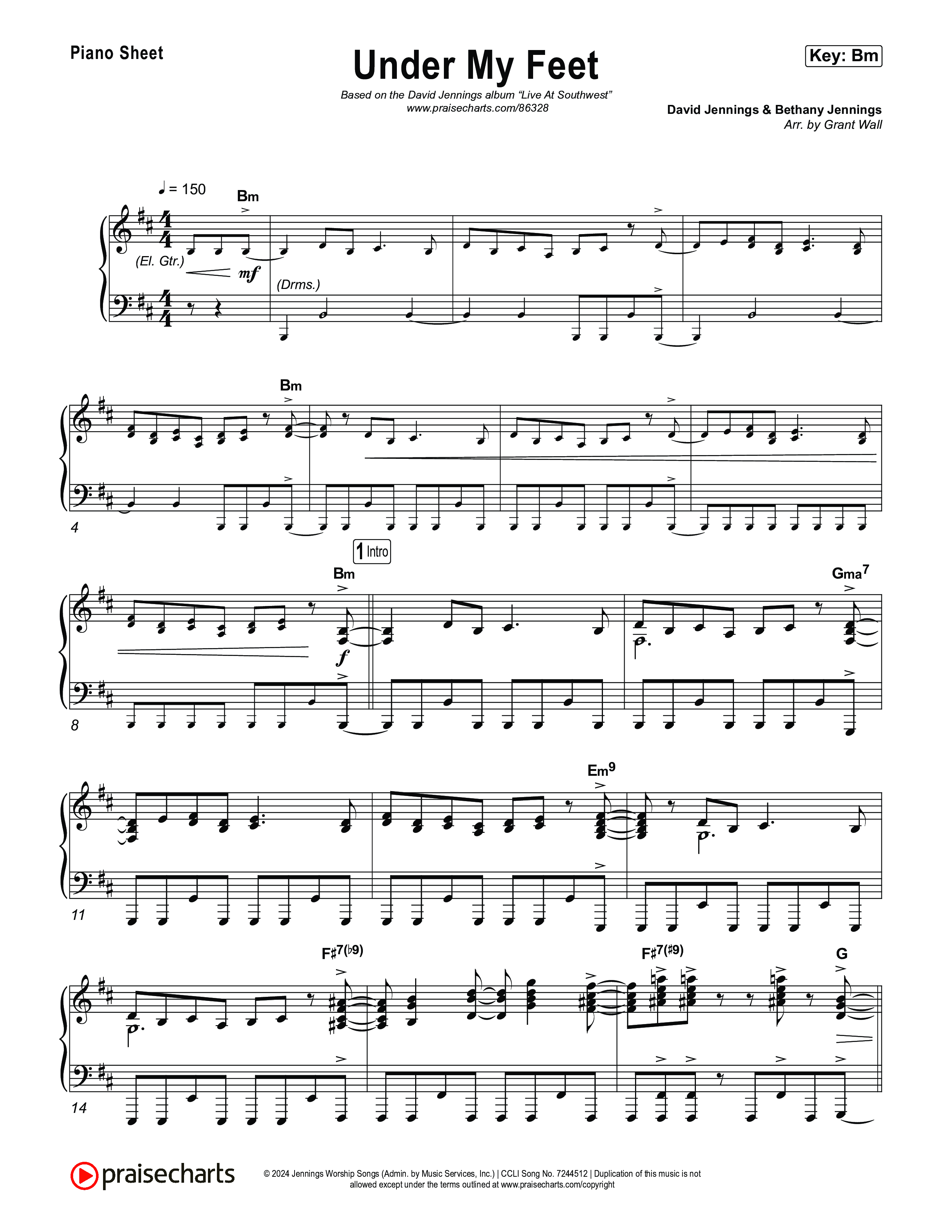 Under My Feet Piano Sheet (David Jennings)