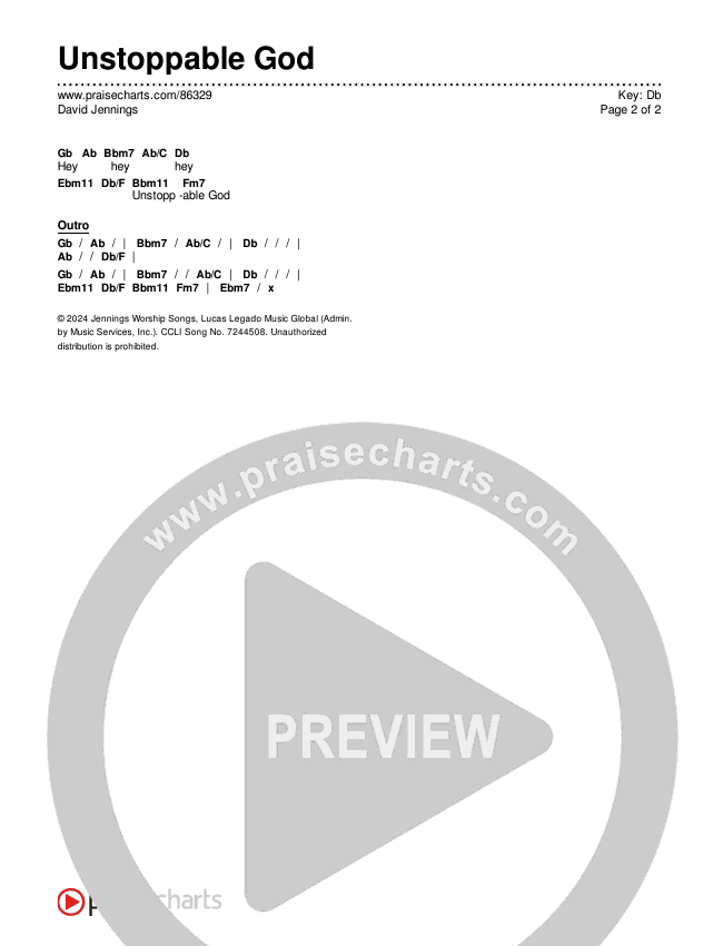Unstoppable God Chord Chart (David Jennings)