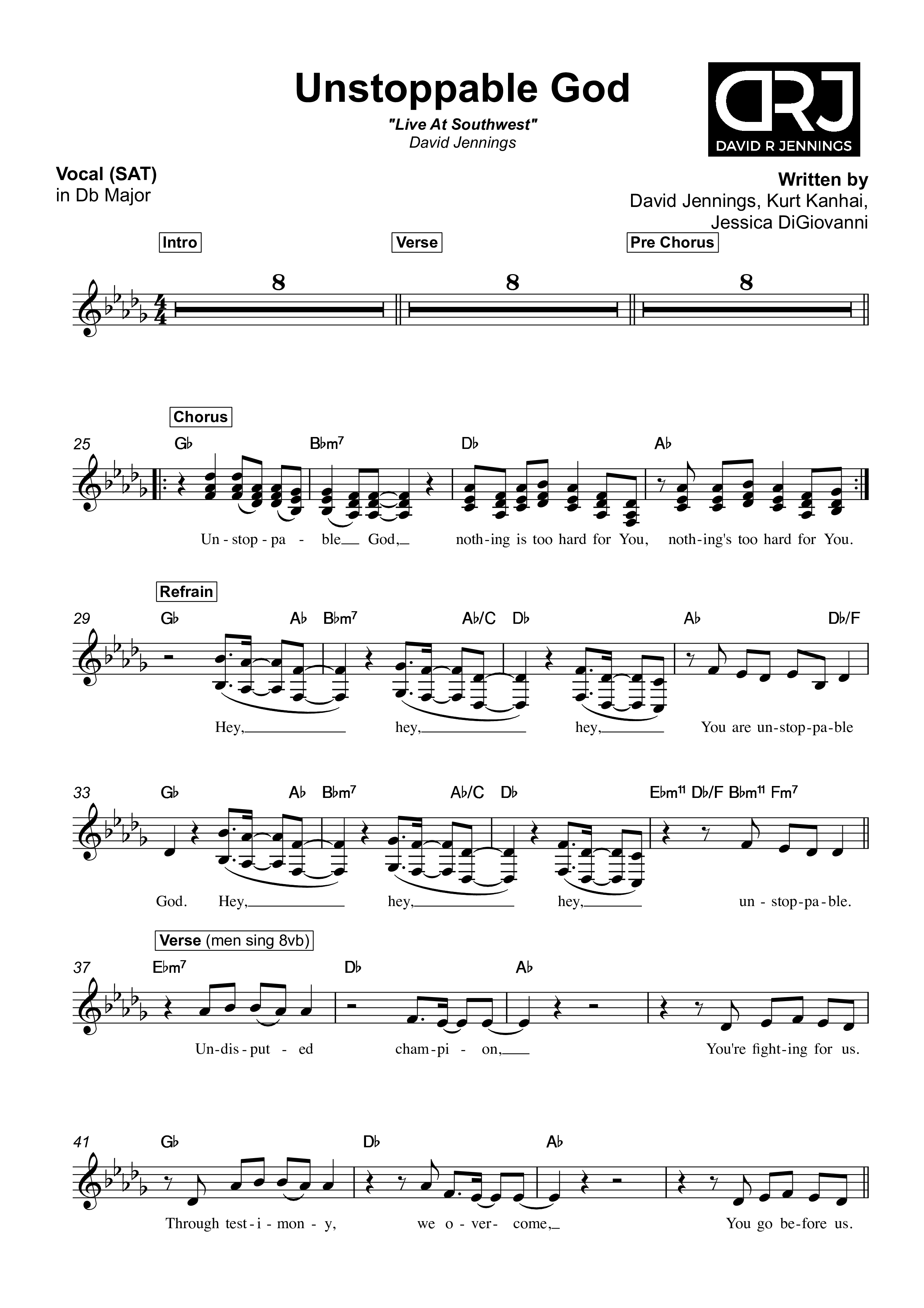Unstoppable God Lead Sheet (SAT) (David Jennings)