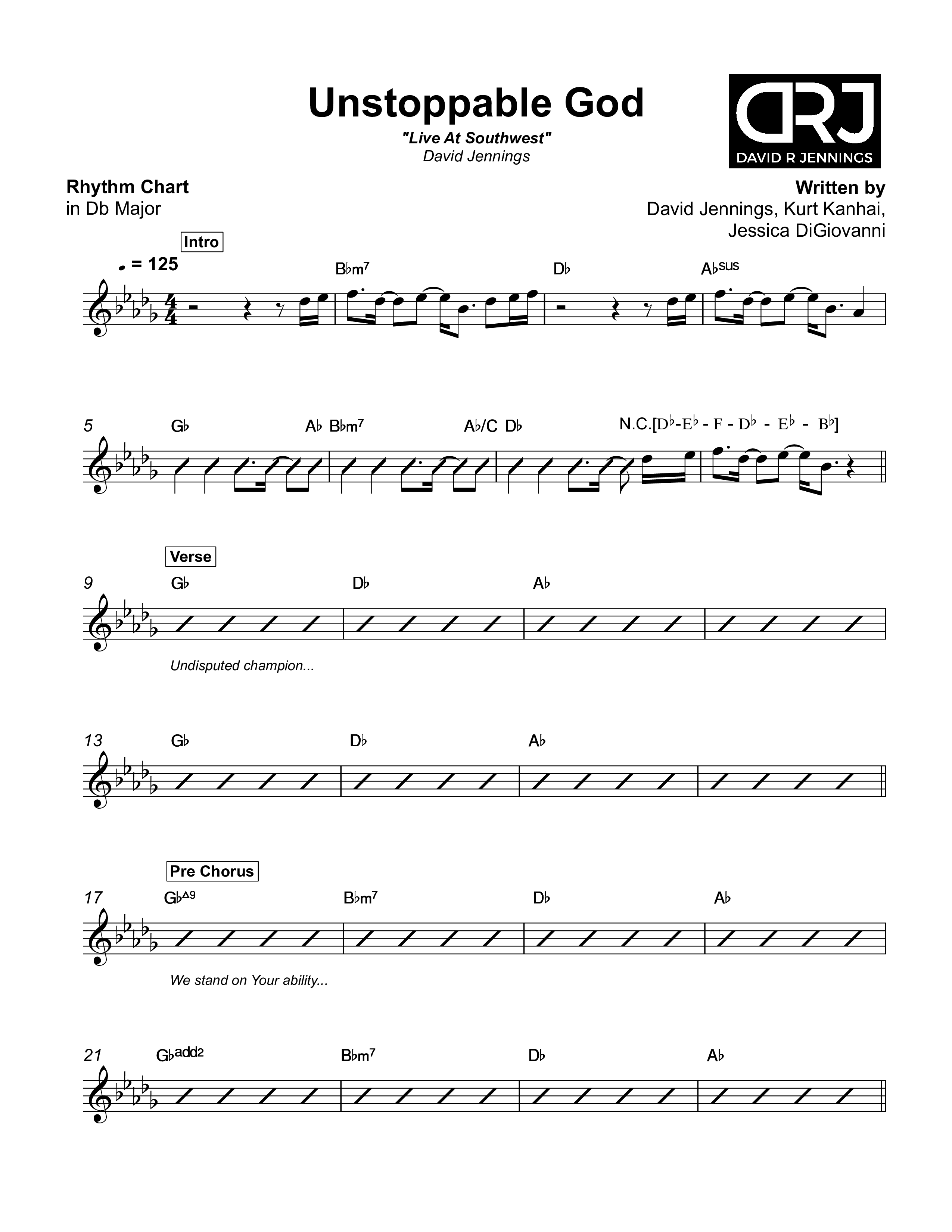 Unstoppable God Rhythm Chart (David Jennings)