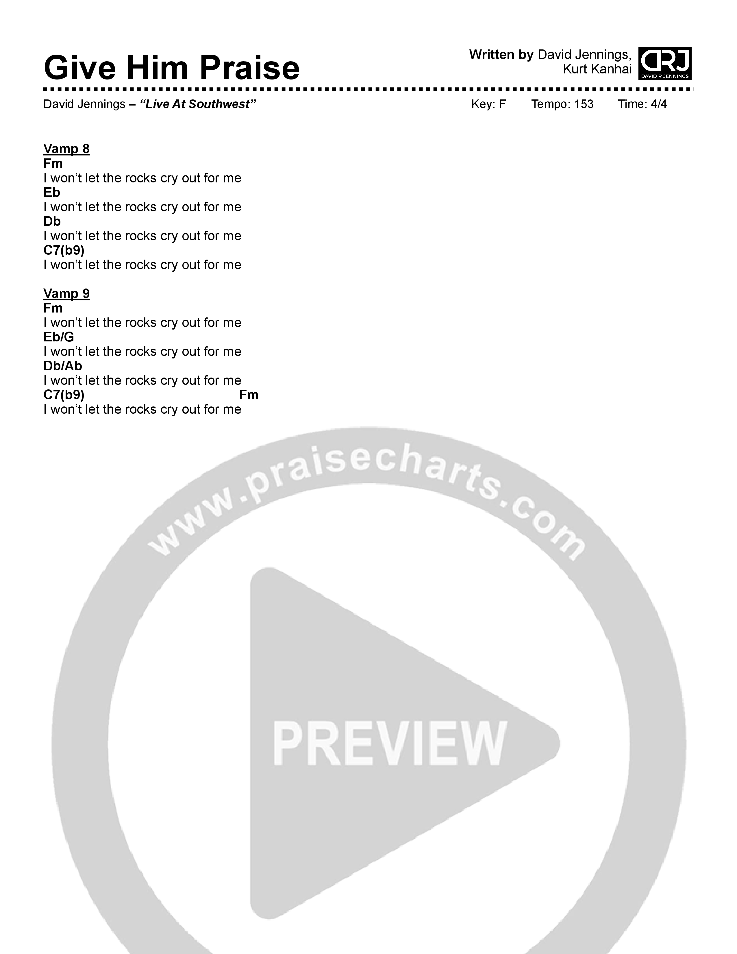Give Him Praise Chord Chart (David Jennings)