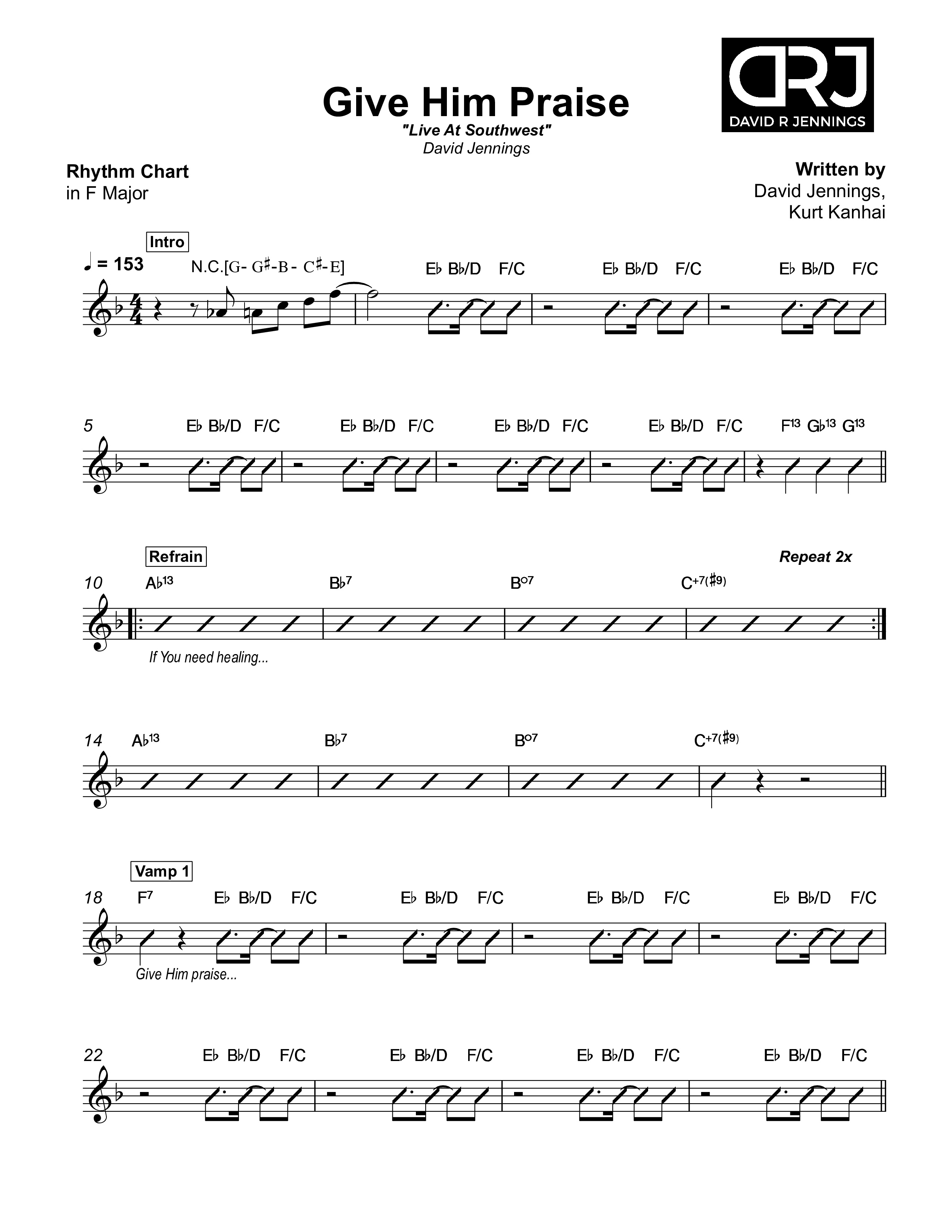 Give Him Praise Rhythm Chart (David Jennings)