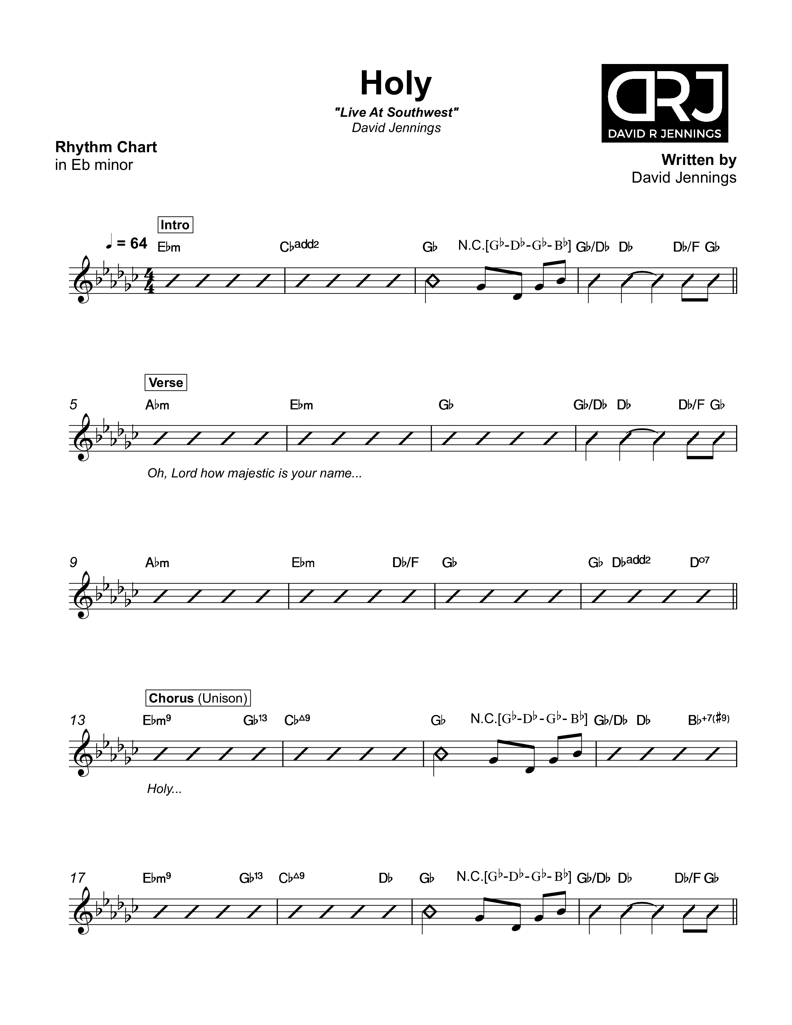 Holy Rhythm Chart (David Jennings)