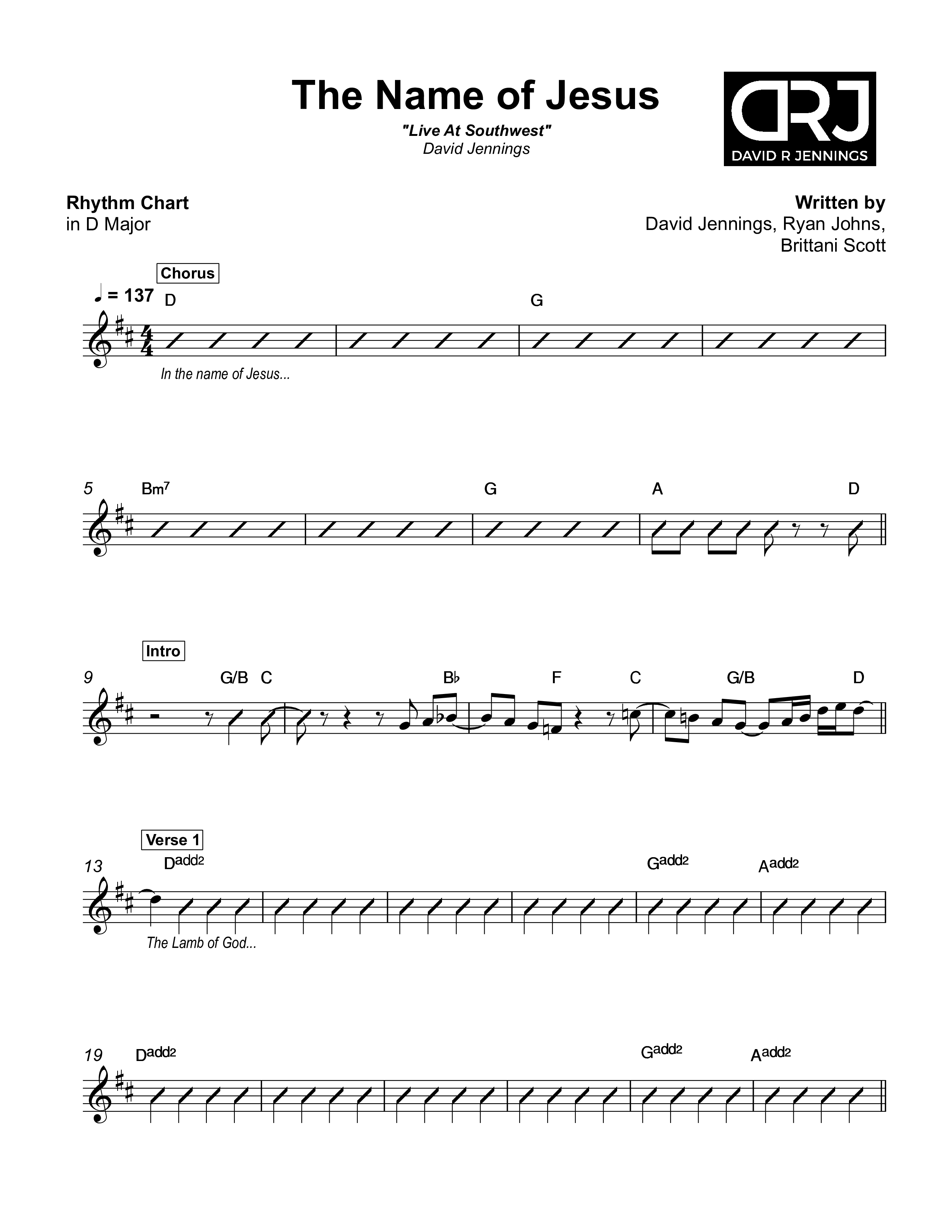 In The Name Of Jesus Rhythm Chart (David Jennings)