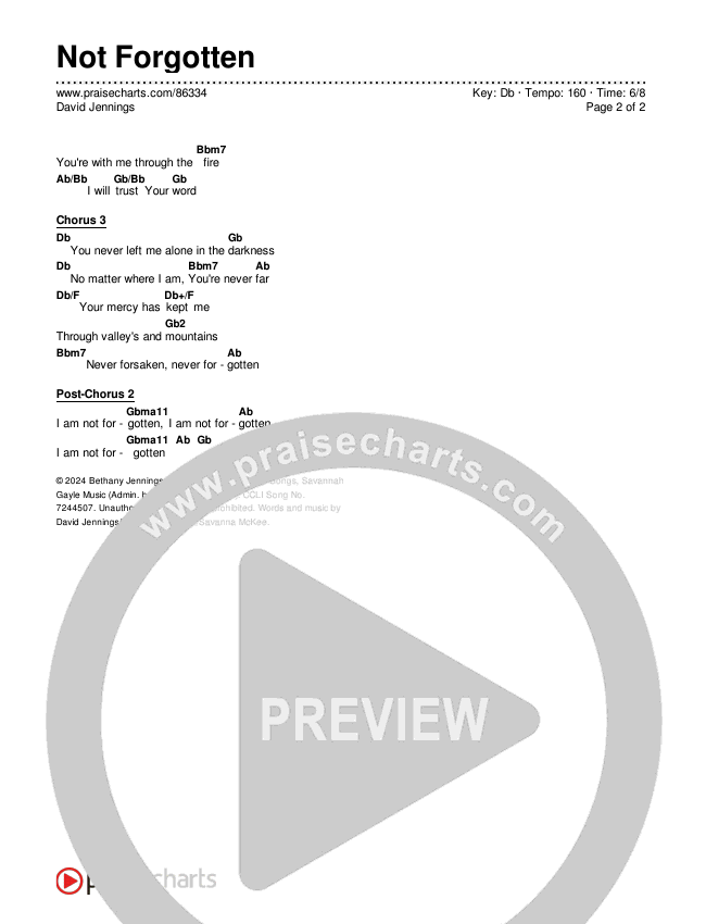 Not Forgotten Chords & Lyrics (David Jennings)