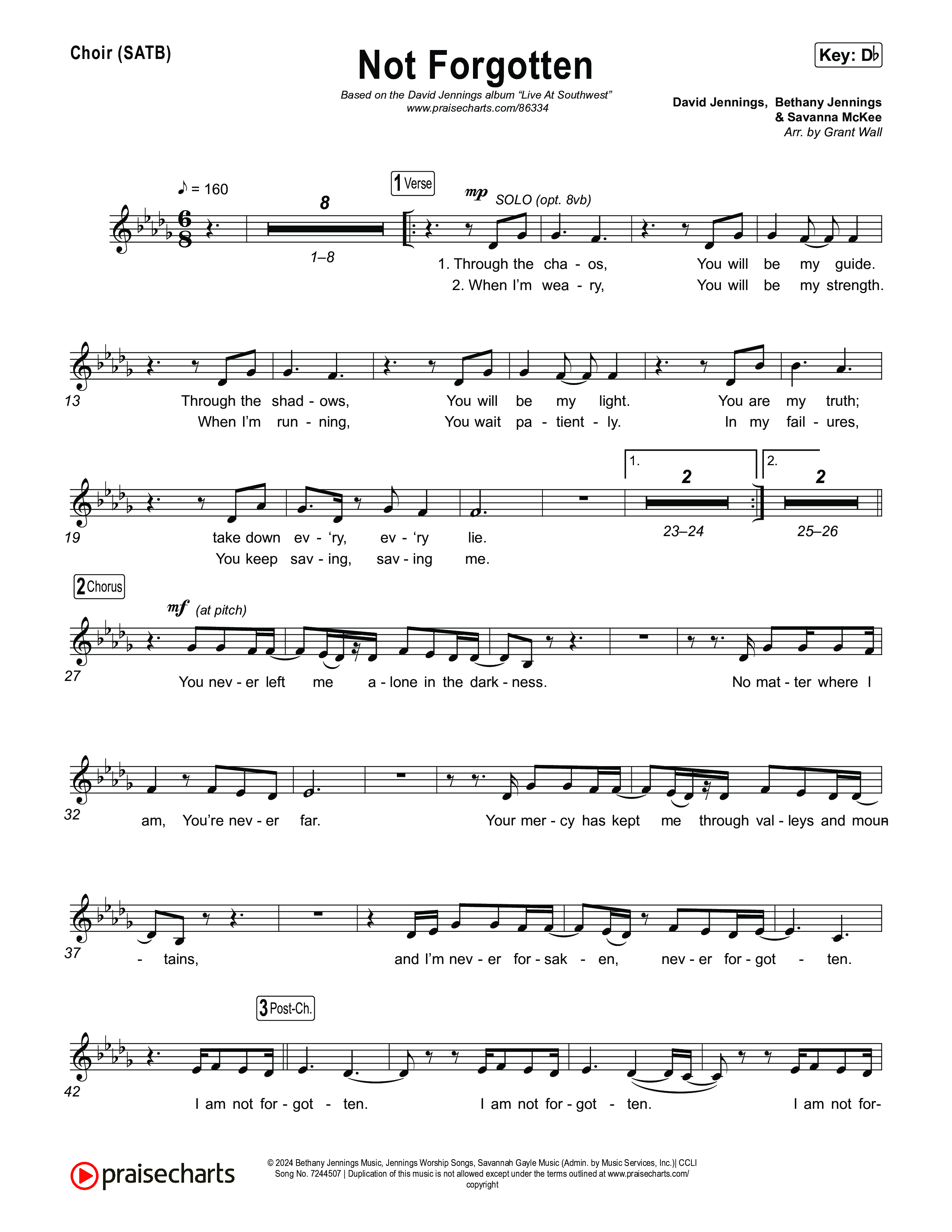 Not Forgotten Choir Sheet (SATB) (David Jennings)