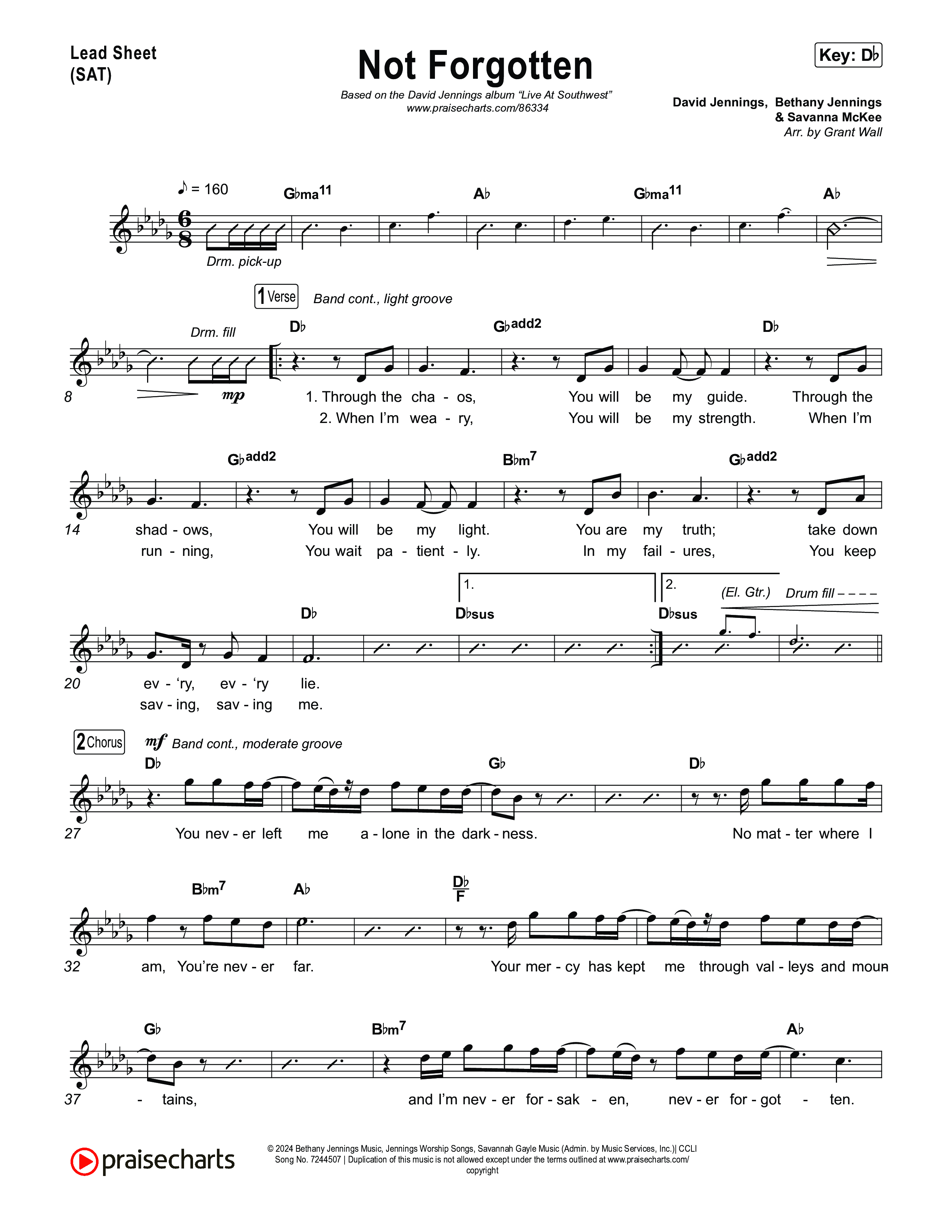 Not Forgotten Lead Sheet (SAT) (David Jennings)