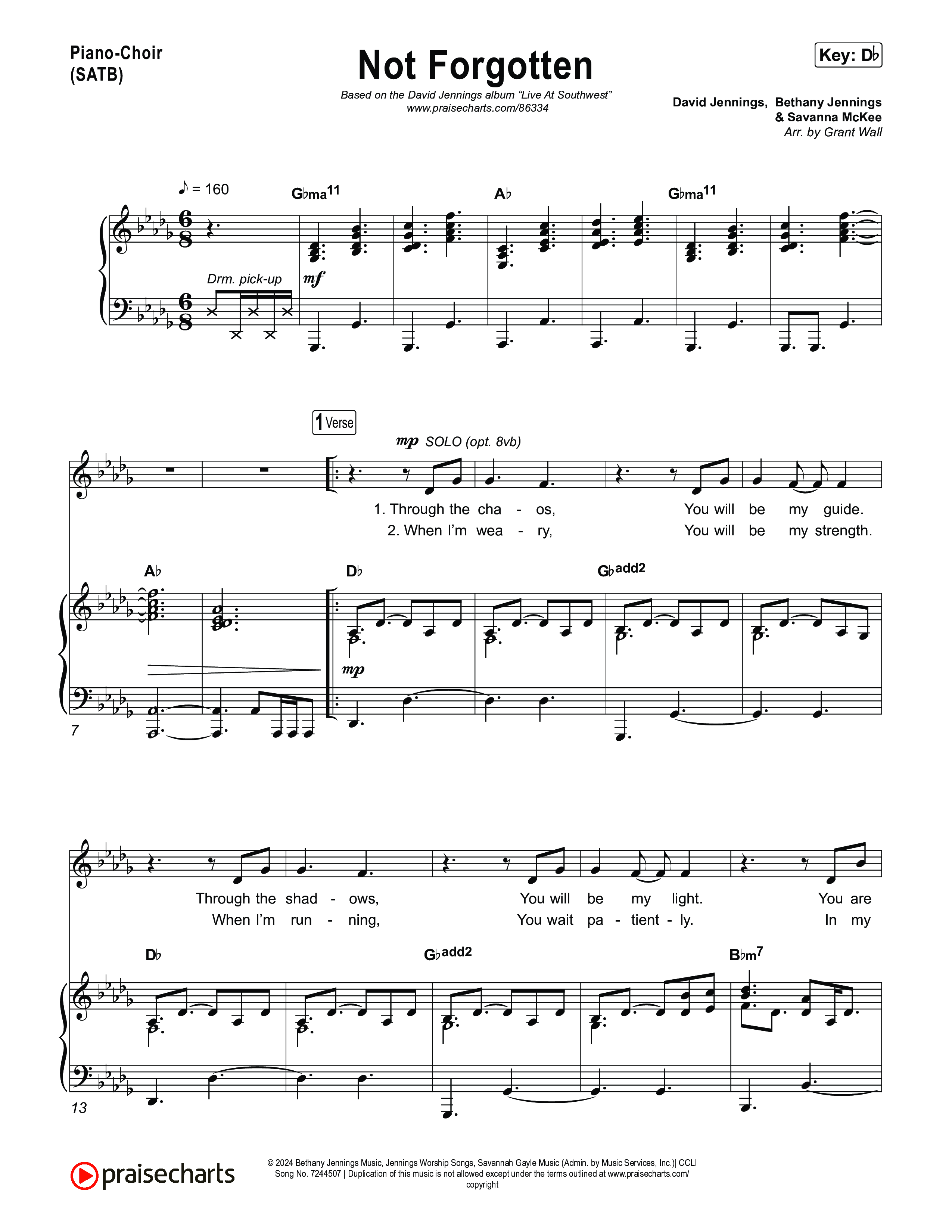 Not Forgotten Piano/Vocal Pack (David Jennings)