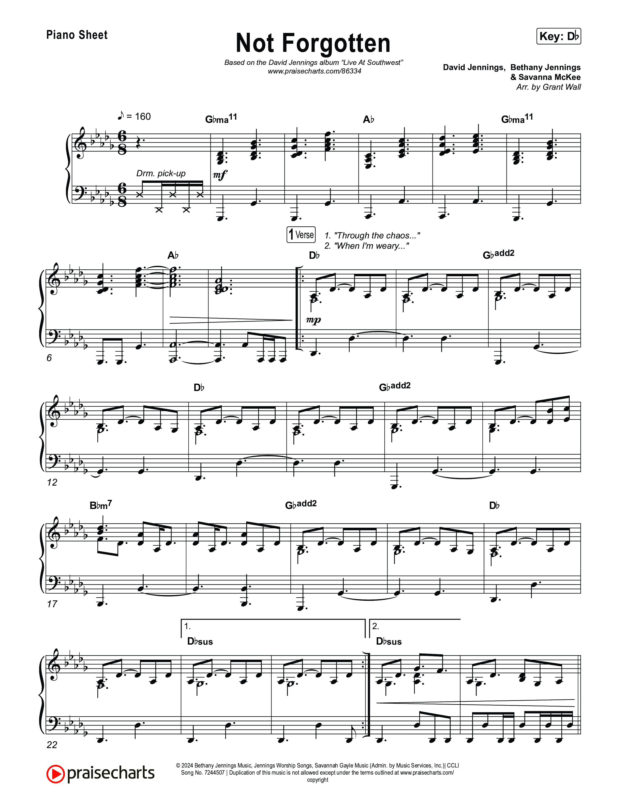 Not Forgotten Piano Sheet (David Jennings)