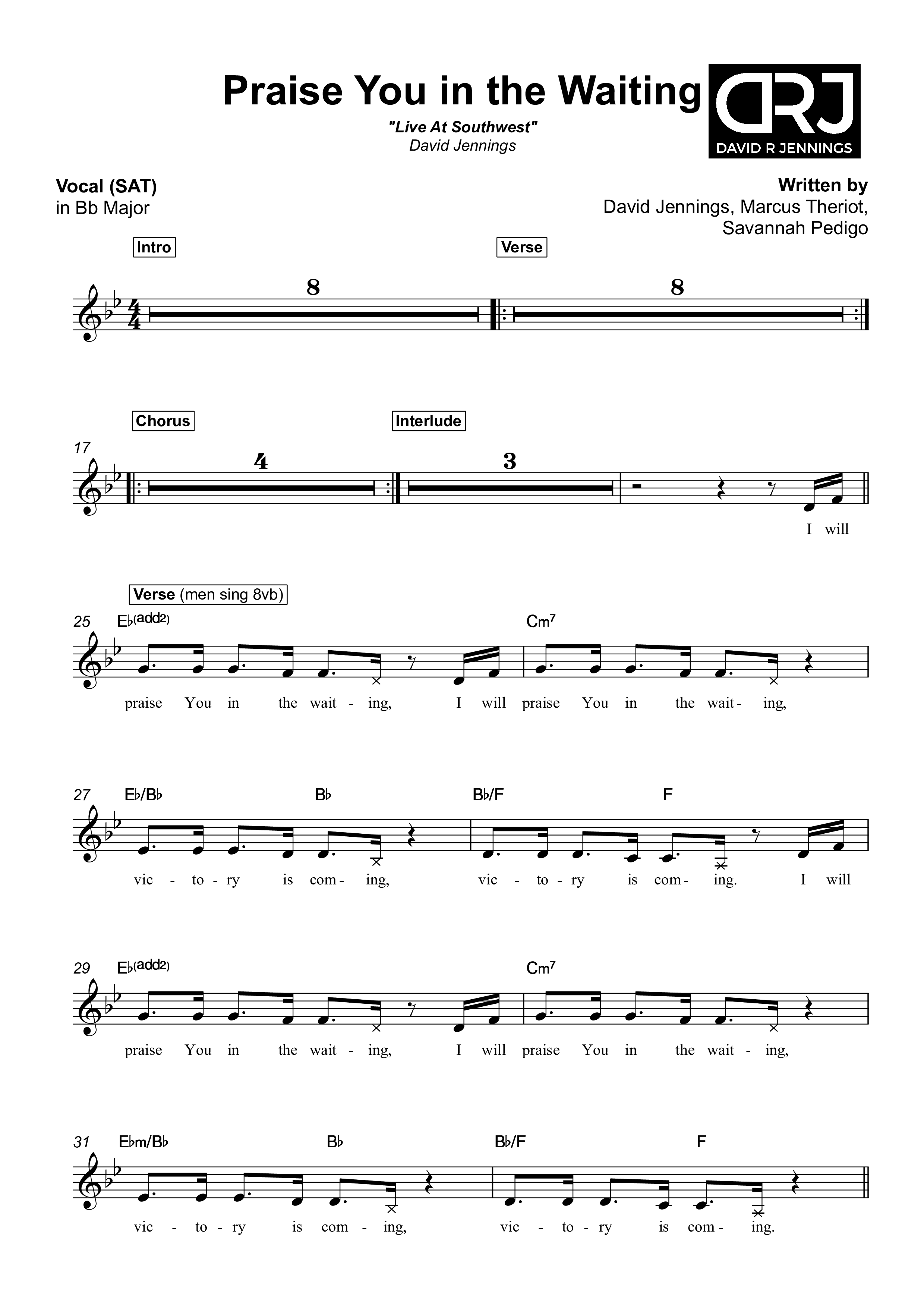 Praise You In The Waiting Lead Sheet (SAT) (David Jennings)