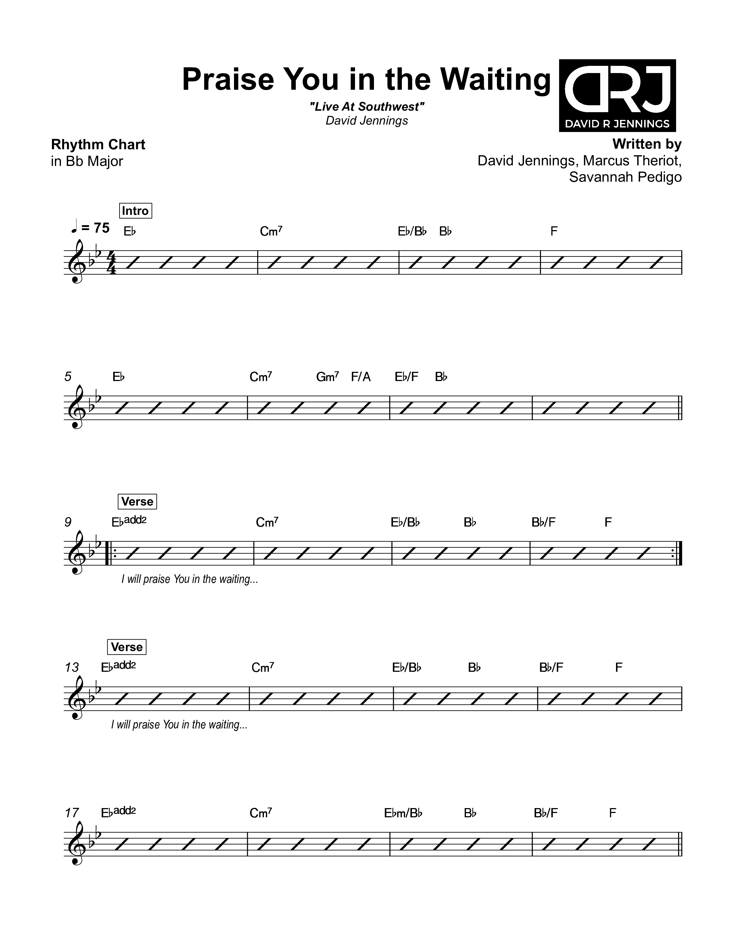 Praise You In The Waiting Rhythm Chart (David Jennings)