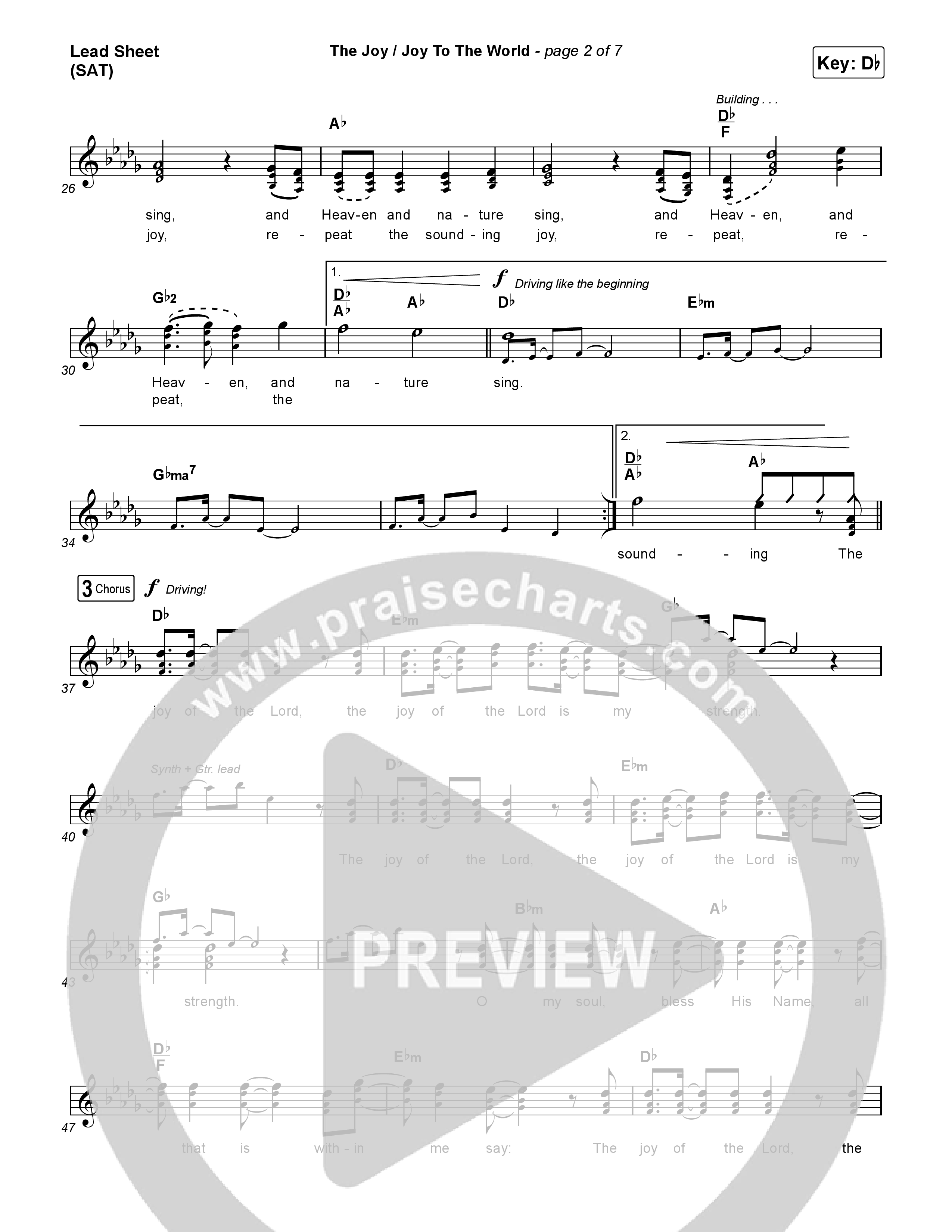 The Joy / Joy To The World Lead Sheet (SAT) (The Belonging Co / David Dennis)