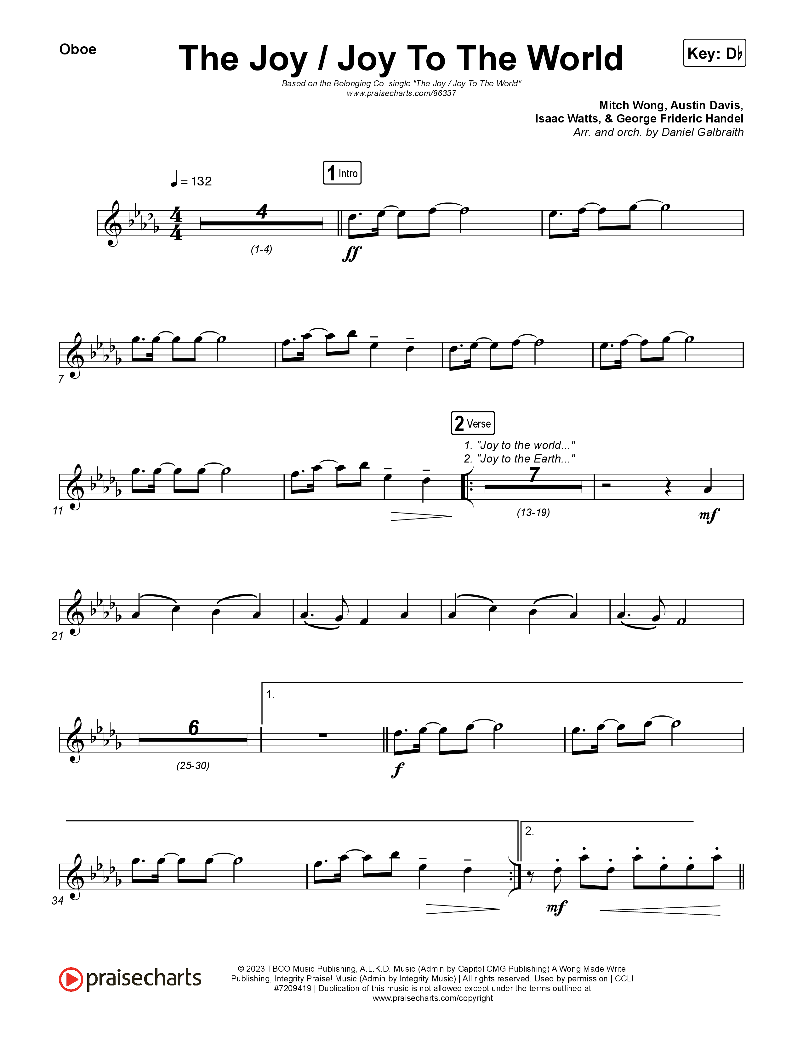 The Joy / Joy To The World Oboe (The Belonging Co / David Dennis)