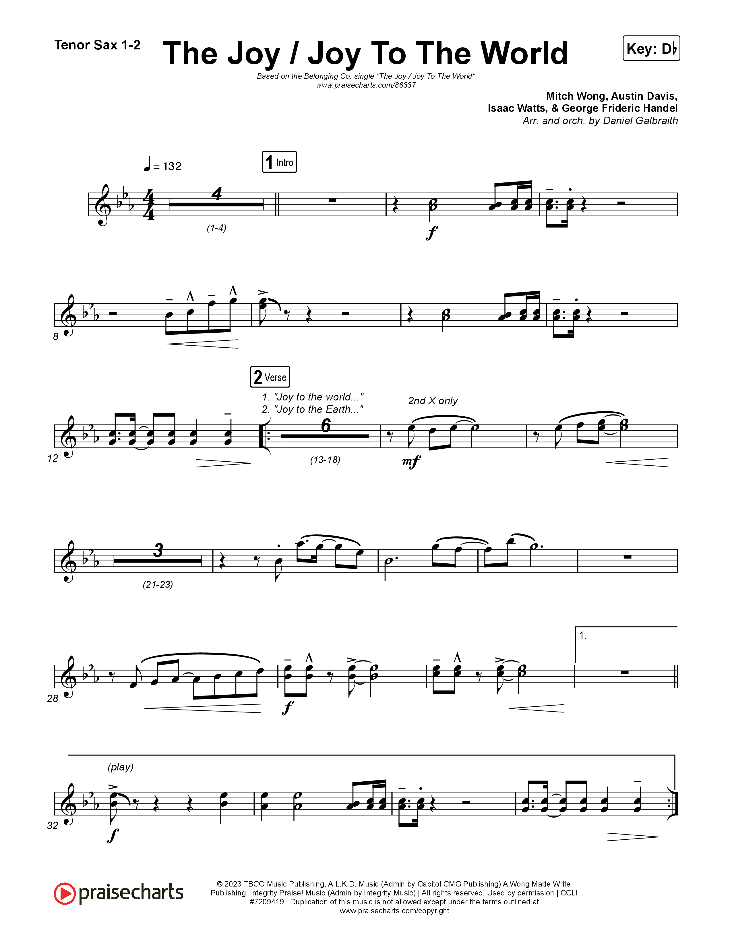 The Joy / Joy To The World Tenor Sax 1,2 (The Belonging Co / David Dennis)