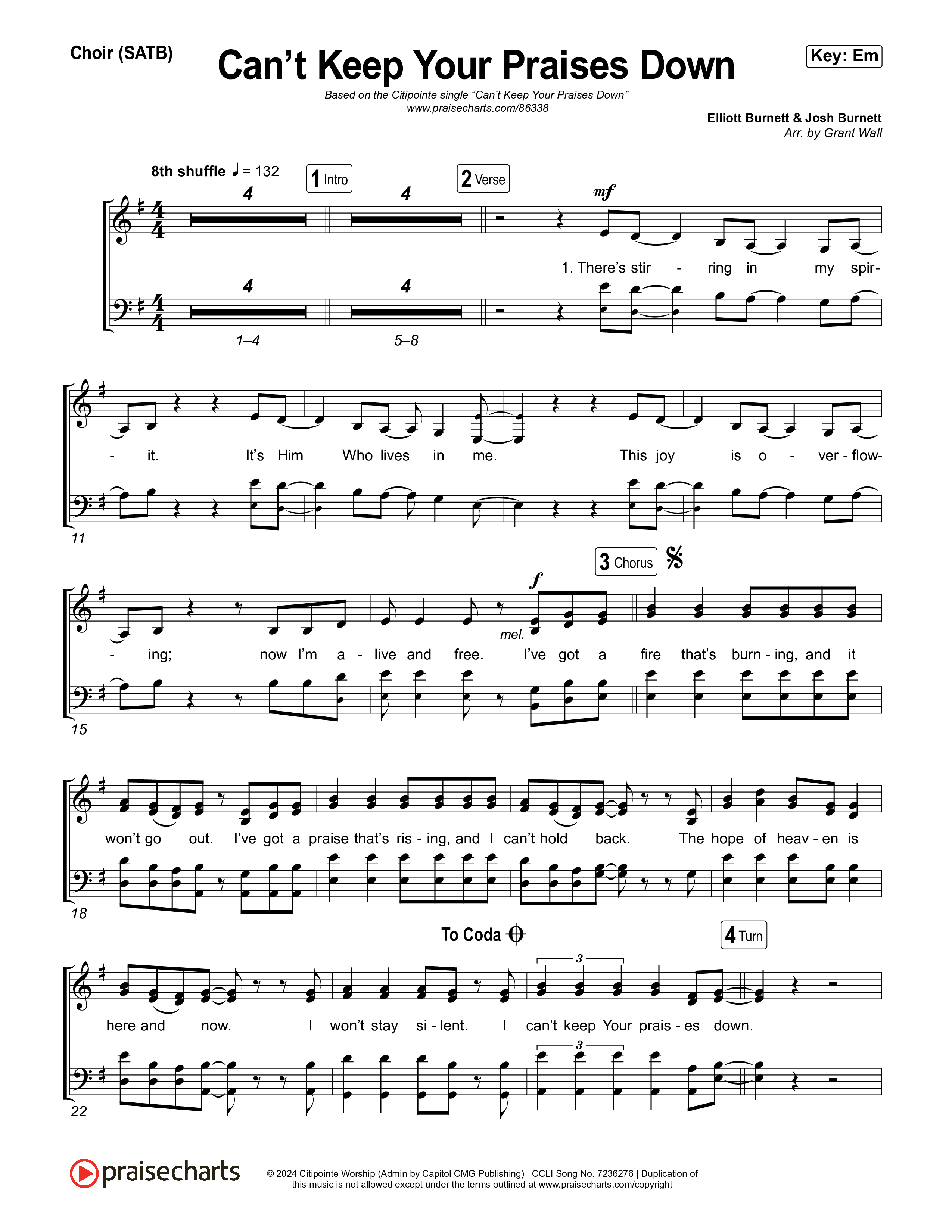 Can't Keep Your Praises Down Choir Sheet (SATB) (Citipointe Worship)