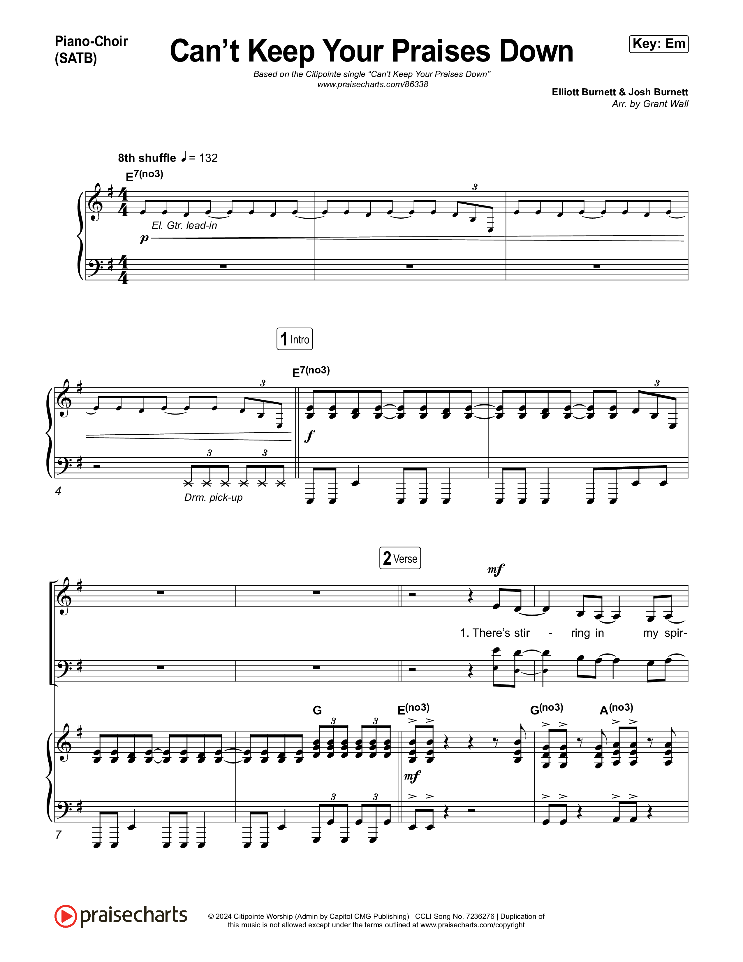 Can't Keep Your Praises Down Piano/Vocal (SATB) (Citipointe Worship)