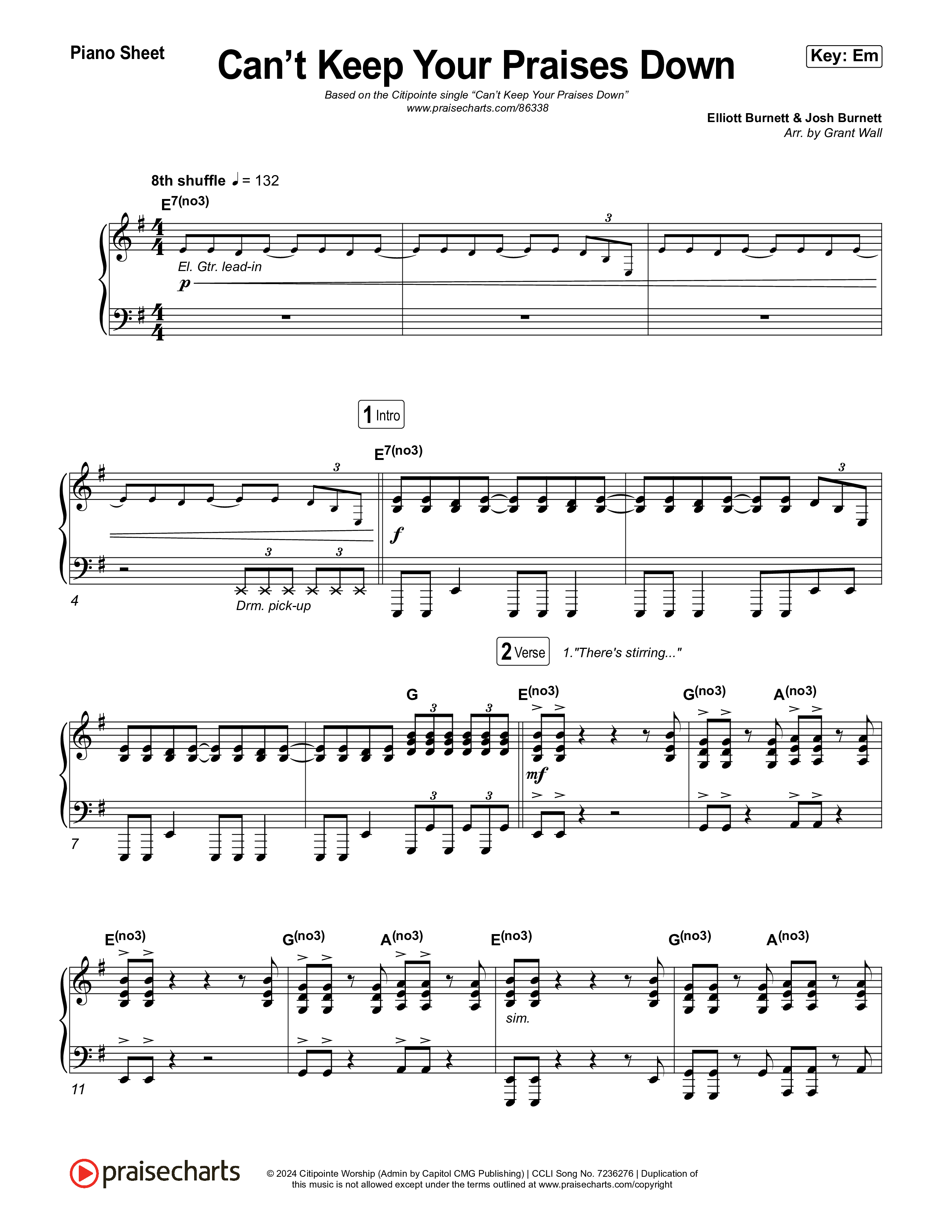 Can't Keep Your Praises Down Piano Sheet (Citipointe Worship)
