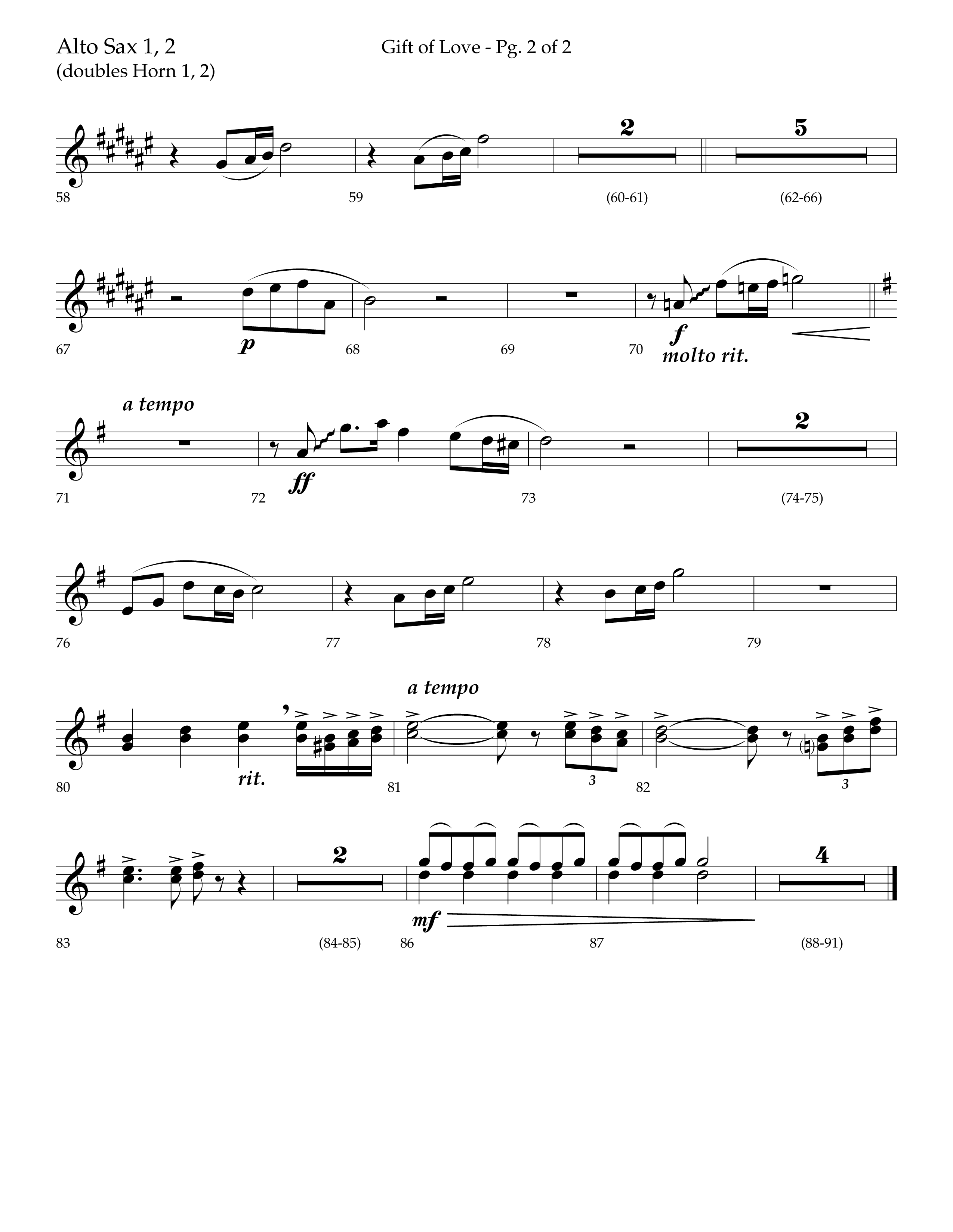 Gift Of Love (Choral Anthem SATB) Alto Sax 1/2 (Lifeway Choral / Arr. Bradley Knight)
