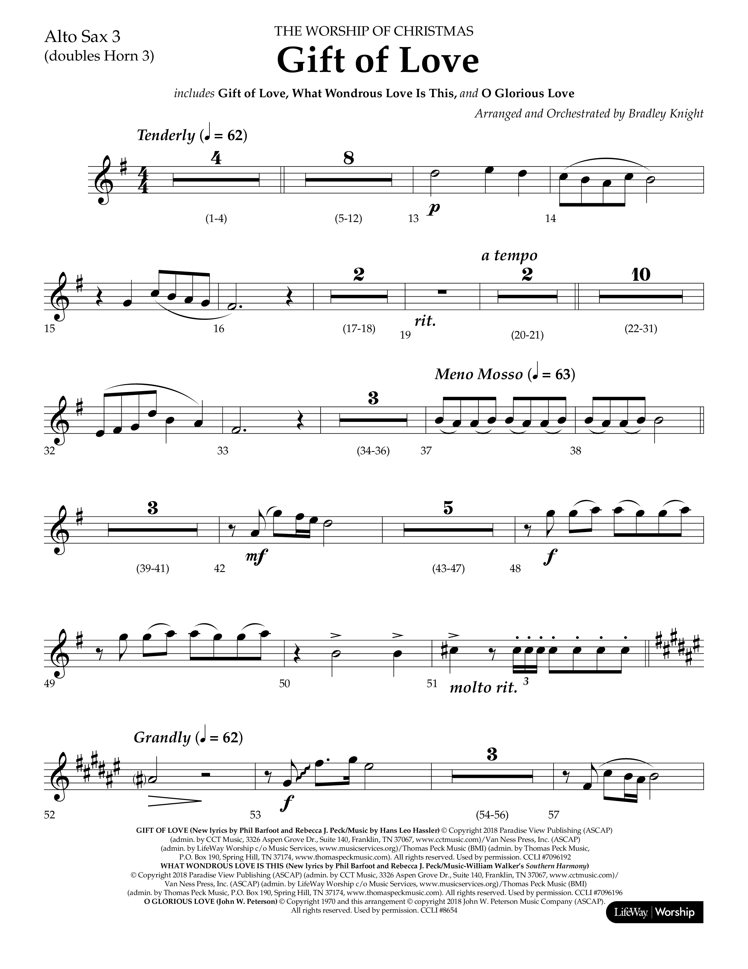 Gift Of Love (Choral Anthem SATB) Alto Sax (Lifeway Choral / Arr. Bradley Knight)