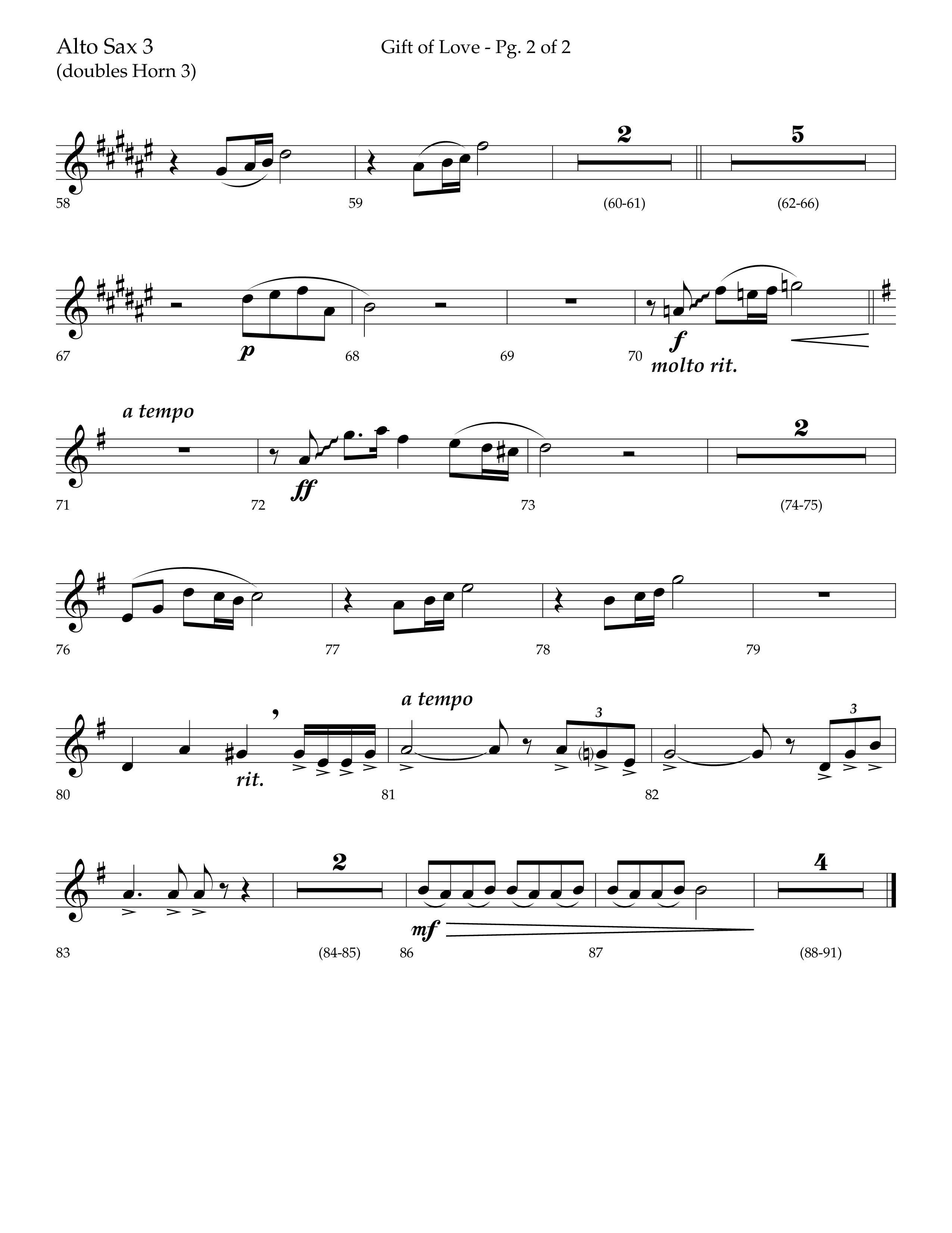 Gift Of Love (Choral Anthem SATB) Alto Sax (Lifeway Choral / Arr. Bradley Knight)