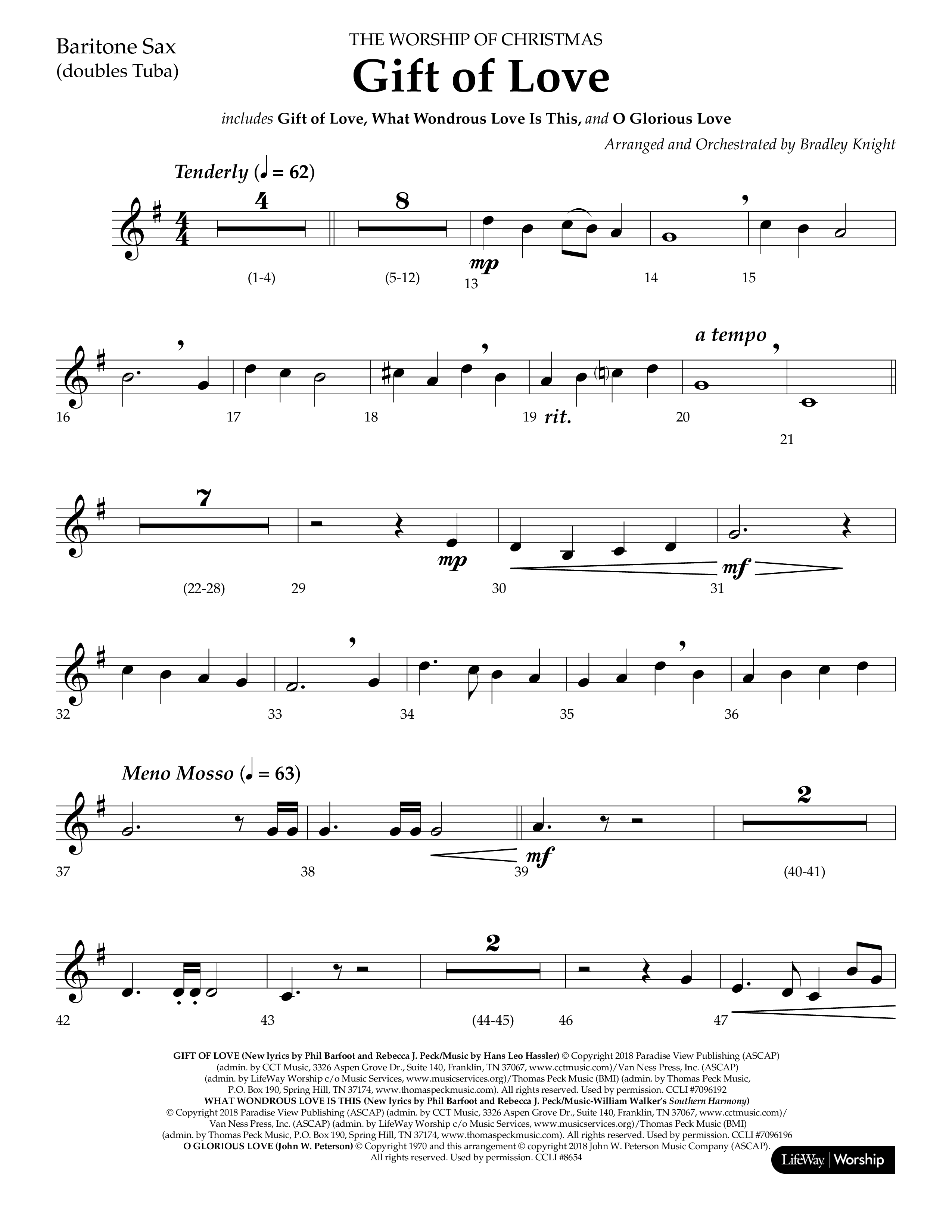 Gift Of Love (Choral Anthem SATB) Bari Sax (Lifeway Choral / Arr. Bradley Knight)