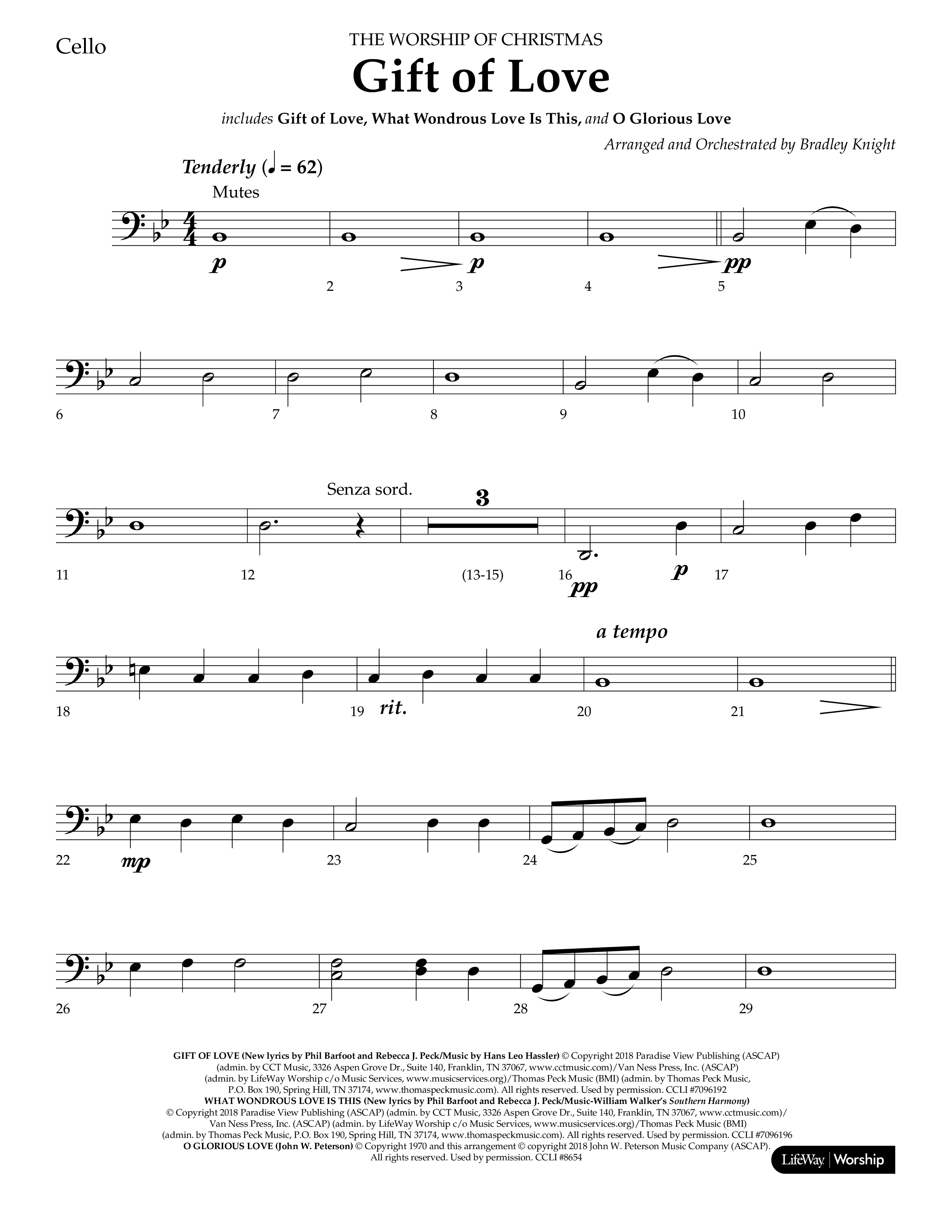 Gift Of Love (Choral Anthem SATB) Cello (Lifeway Choral / Arr. Bradley Knight)