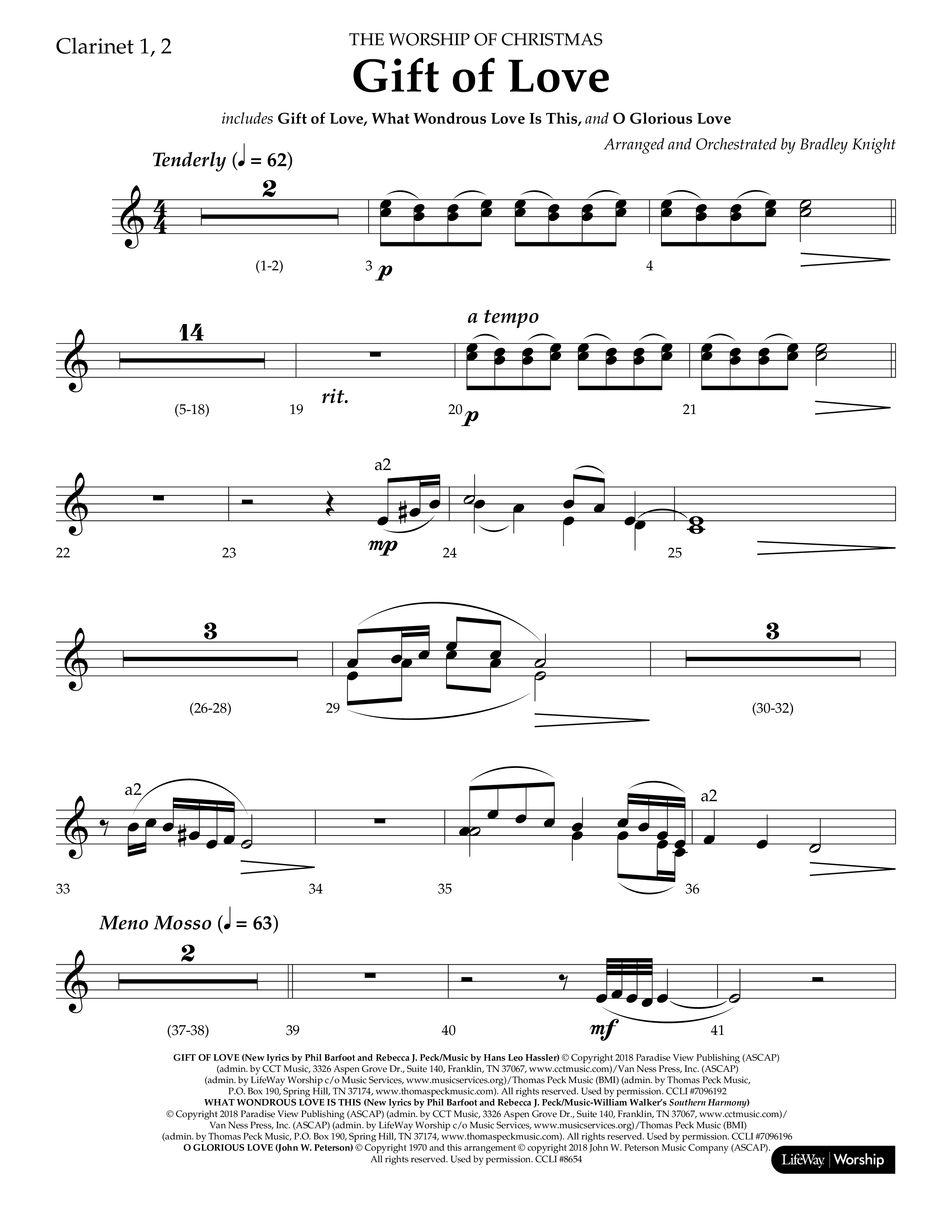 Gift Of Love (Choral Anthem SATB) Clarinet 1/2 (Lifeway Choral / Arr. Bradley Knight)