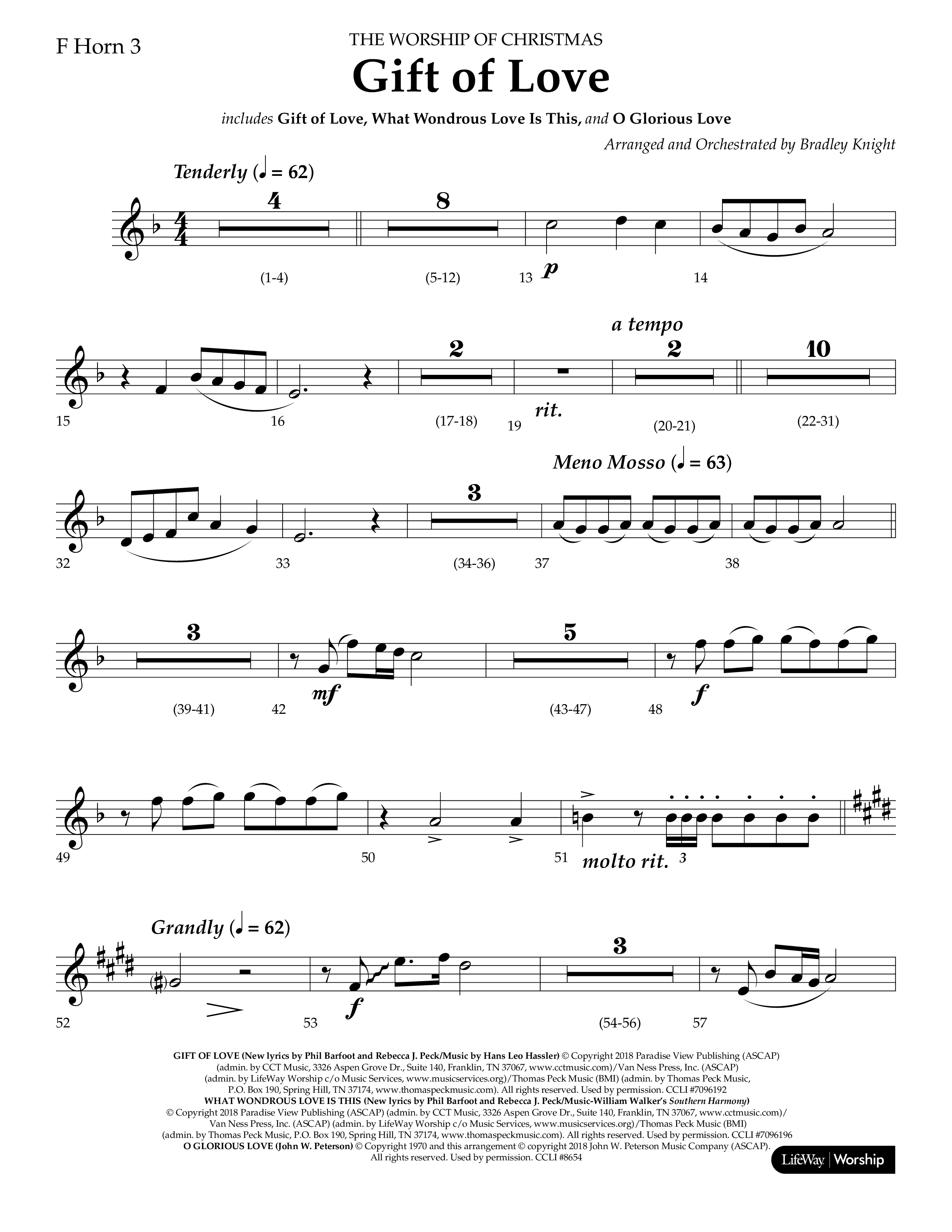 Gift Of Love (Choral Anthem SATB) French Horn 3 (Lifeway Choral / Arr. Bradley Knight)