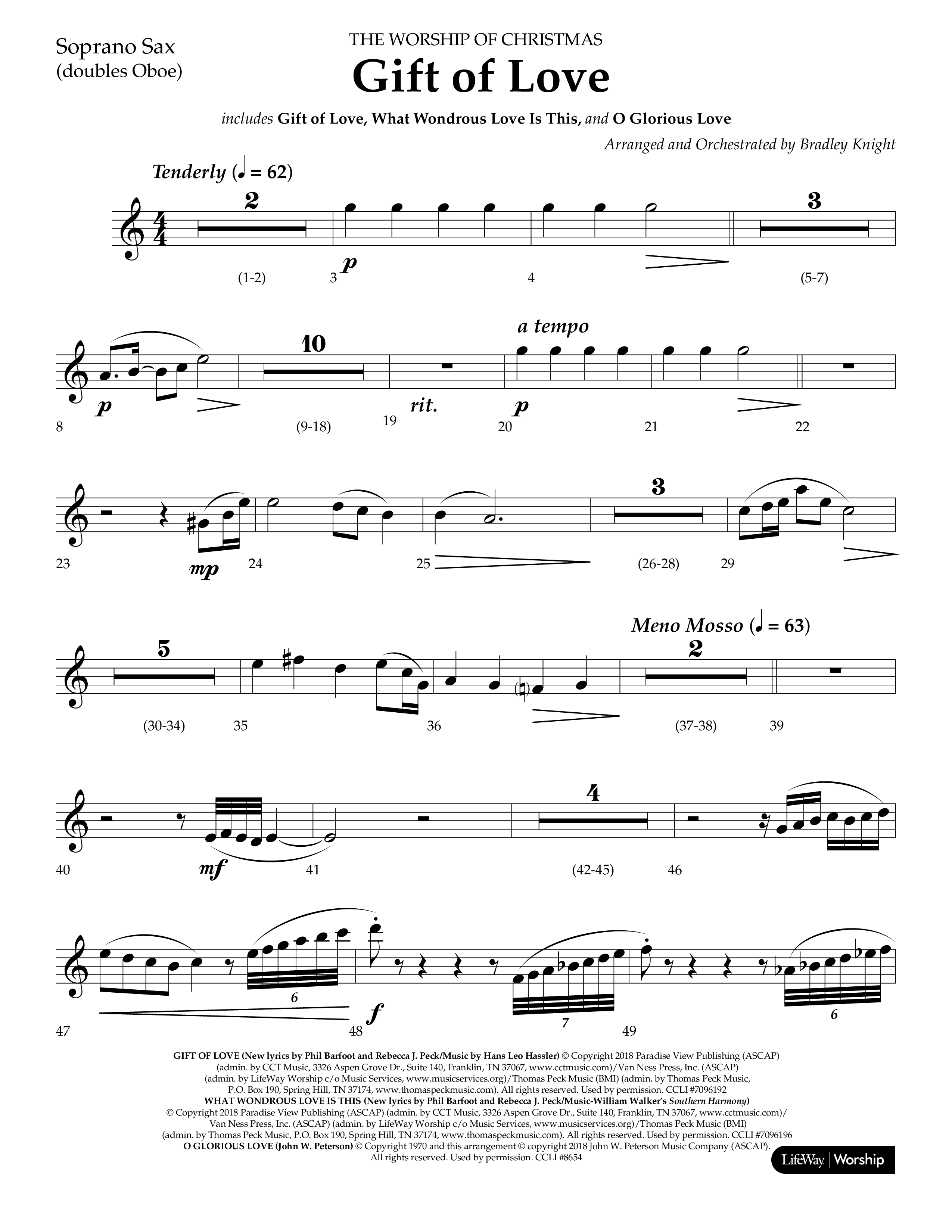 Gift Of Love (Choral Anthem SATB) Soprano Sax (Lifeway Choral / Arr. Bradley Knight)